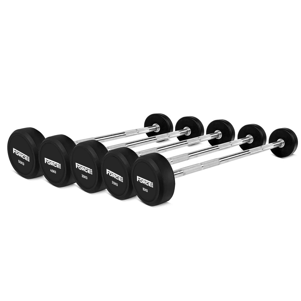 Force USA Fixed Straight Barbell Set with Stand - Olympic Weight Lifting Bar for Home Gym, Strength Training & CrossFit Workouts