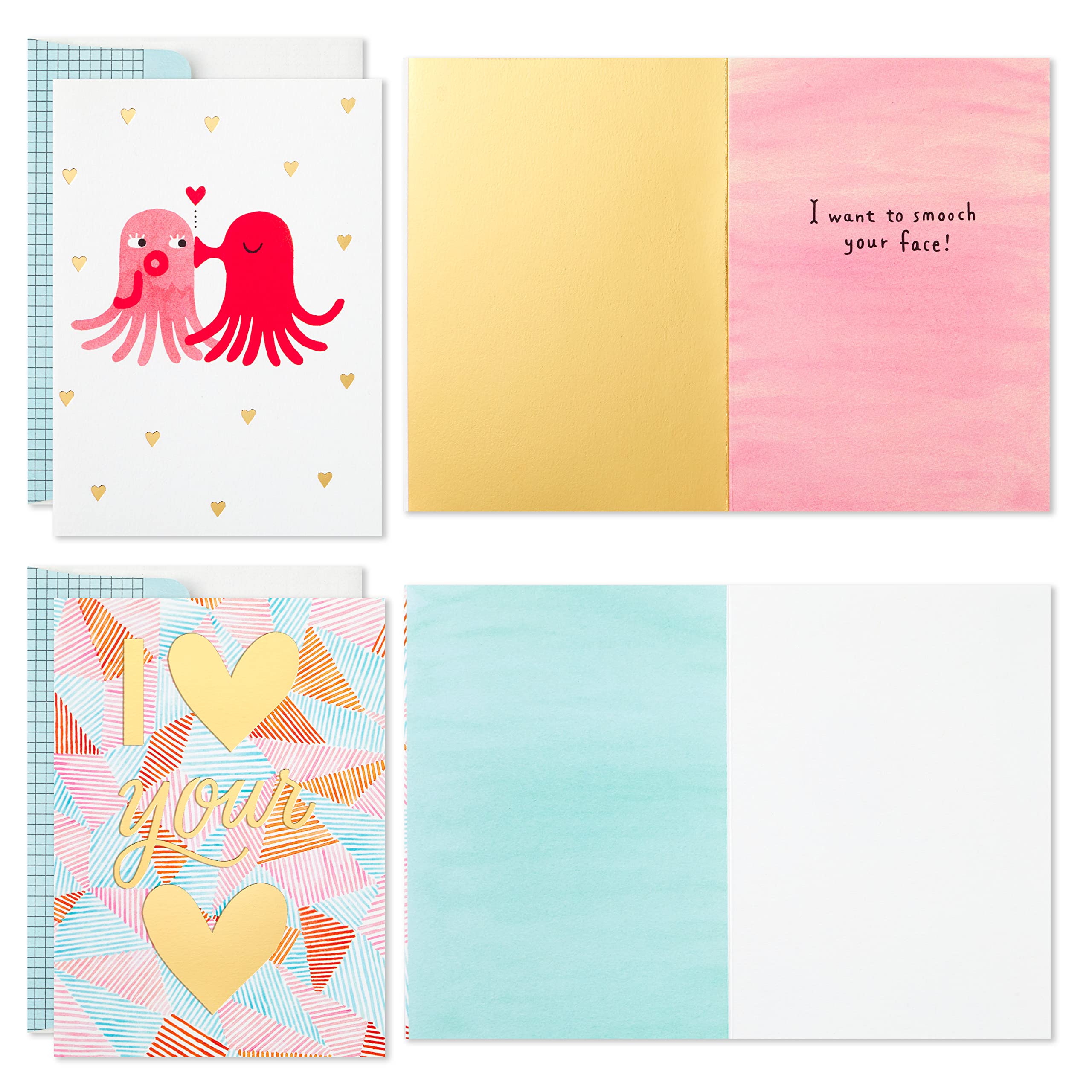 Hallmark Studio Ink Valentine's Day Cards - 5 Gold & Pastel Greeting Cards with Envelopes for Valentine's, Galentine's Day & Romantic Occasions - Perfect for Couples, Friends & Loved Ones