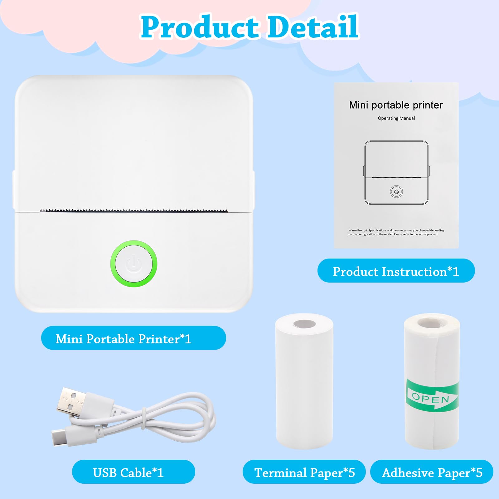 Thermal Mini Printer - Portable Bluetooth Sticker Maker for Notes, Photos & Journals | Inkless Pocket Printer for Android & iOS | Perfect for Kids Gifts, DIY Crafts & Travel Scrapbooking