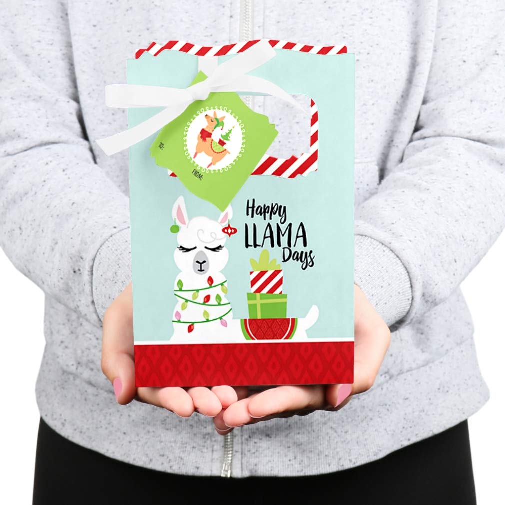 Big Dot of Happiness Fa La Llama Christmas Holiday Party Favor Boxes - Set of 12 Festive Gift Boxes for Holiday Parties, Office Celebrations & Christmas Events