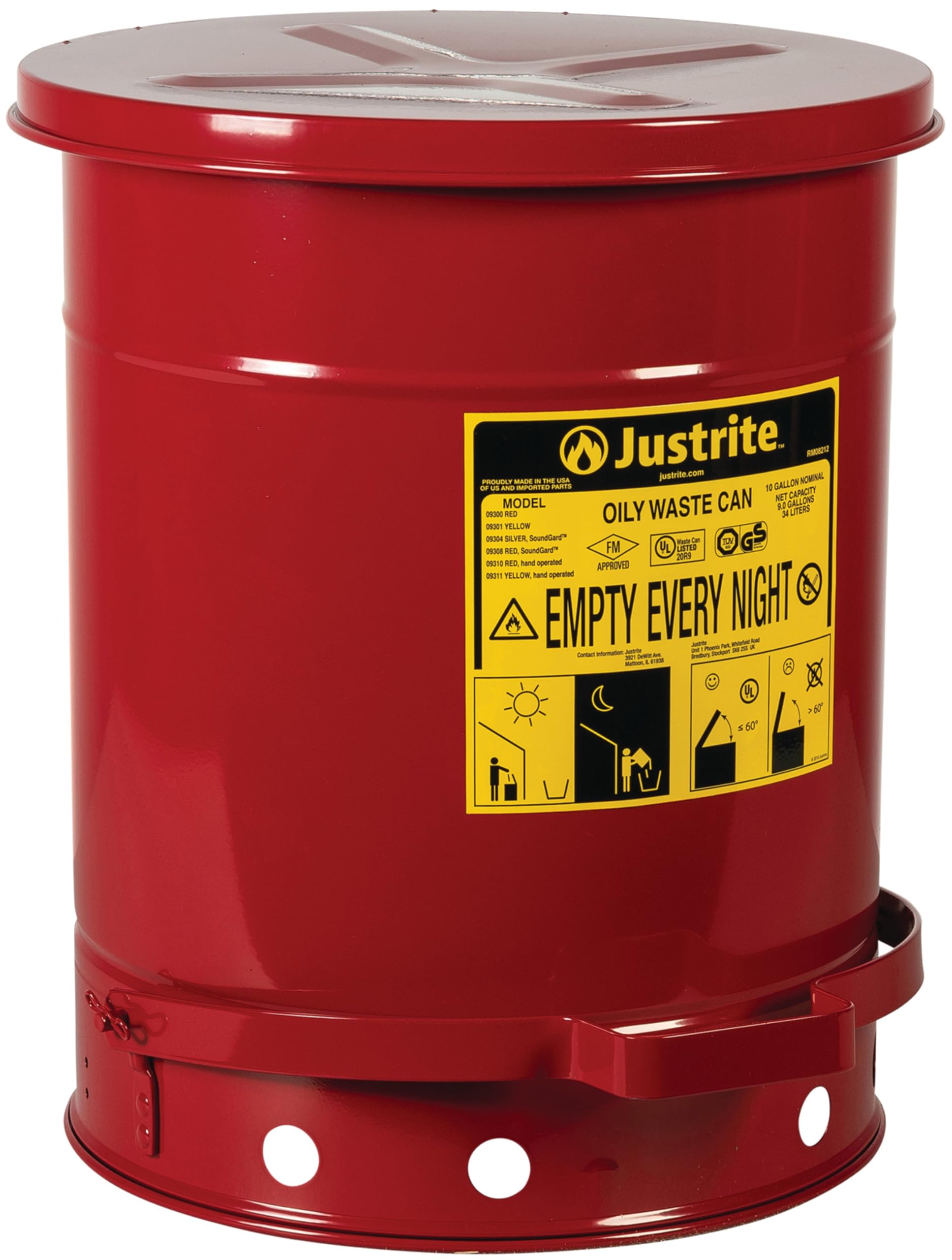 Justrite 10 Gallon Galvanized Steel Oily Waste Can - 18