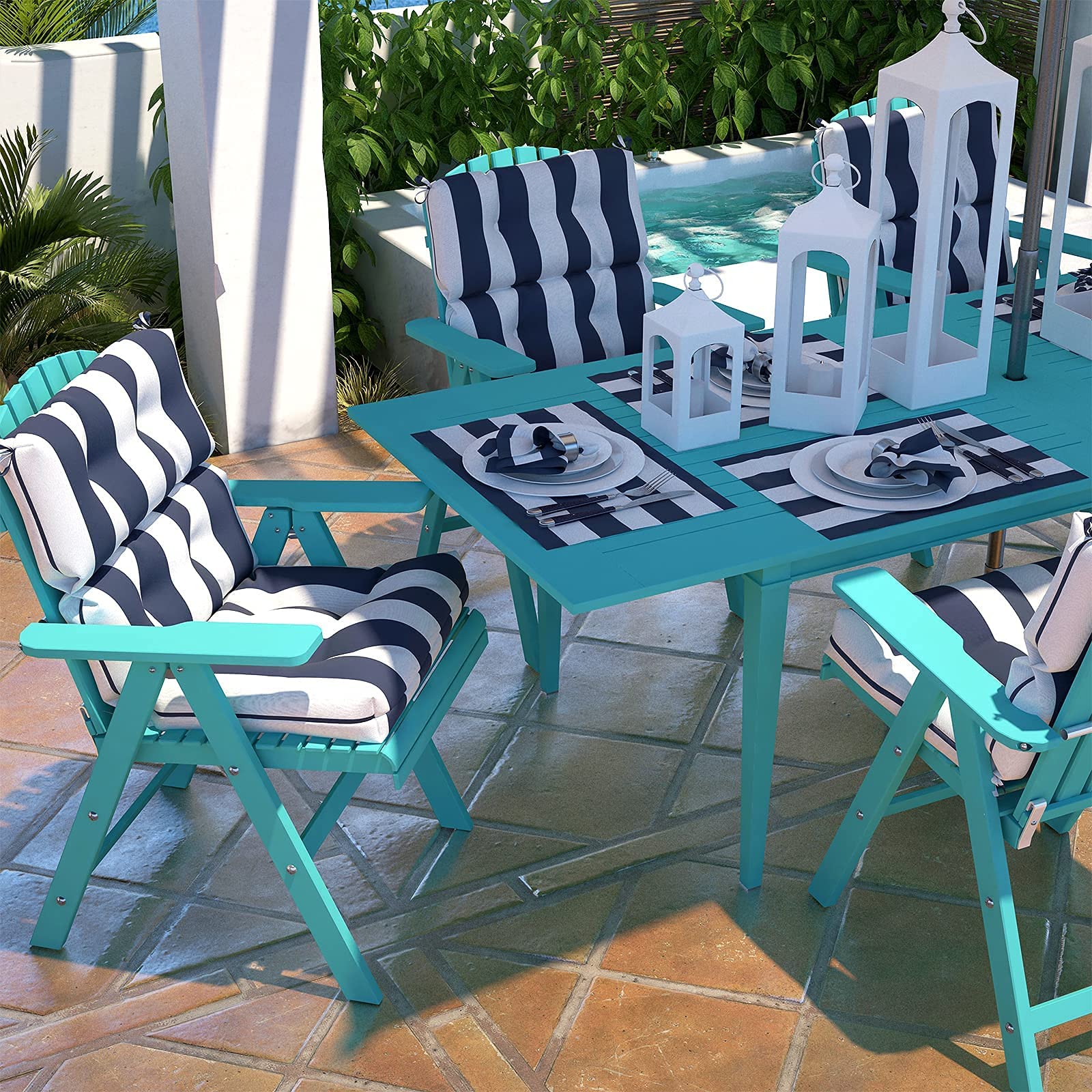 **LVTXIII 2-Pack Outdoor High Back Cushions – Tufted Patio Seat & Back Chair Cushions with Ties, Water-Resistant Replacement Pads for Outdoor Furniture (44”L x 22”W, Set of 2, Cabana Navy) – Perfect for Poolside Lounging, Garden Chairs & Patio Decor**