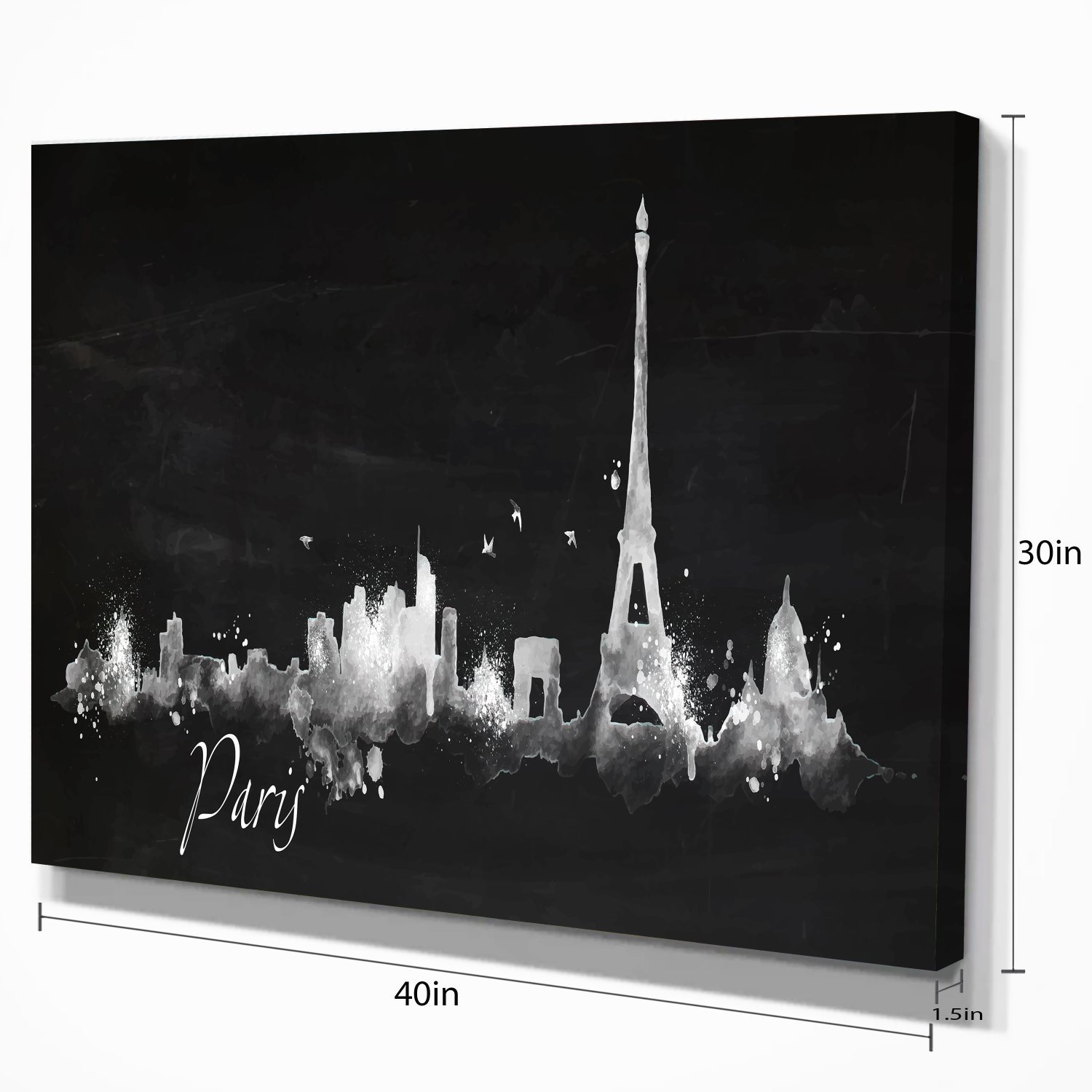 Paris Dark Silhouette Cityscape Painting - Premium Canvas Wall Art Print for Living Room, Bedroom & Office Decor | Romantic French City Skyline Artwork