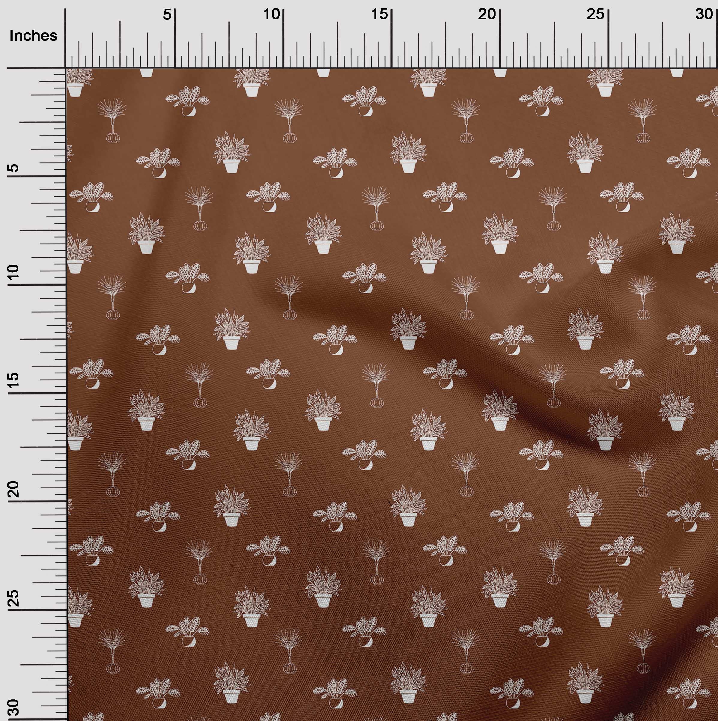 oneOone Cotton Jersey Brown Fabric for Plants in Vase - 58 Inch Wide Printed DIY Sewing Material by The Yard | Perfect for Clothing, Home Decor & Craft Projects