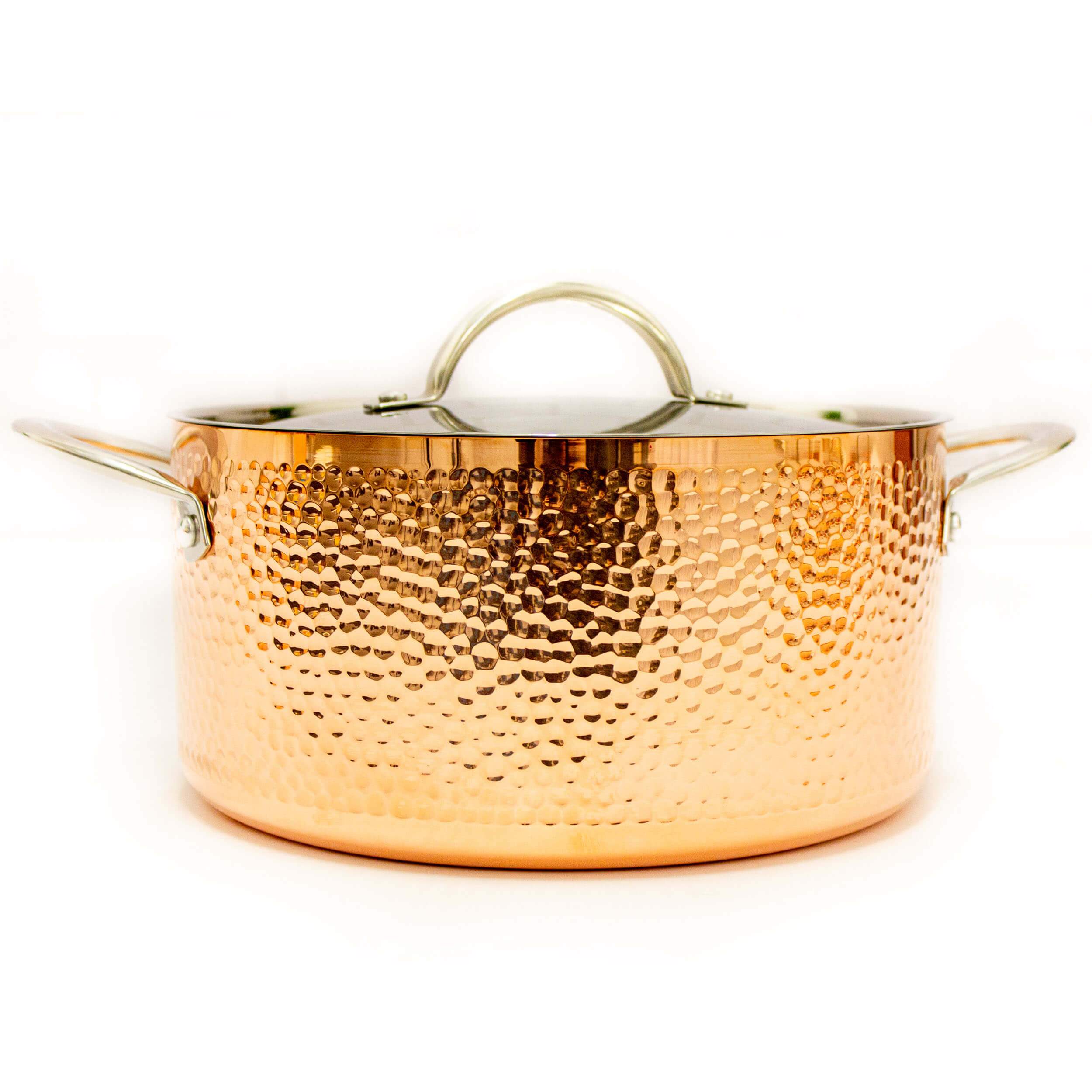 BergHOFF Vintage 5-Piece Tri-Ply Copper Cookware Set with Lids - Hammered Finish for Professional Cooking | Perfect for Sautéing, Braising & Serving in Modern Kitchens