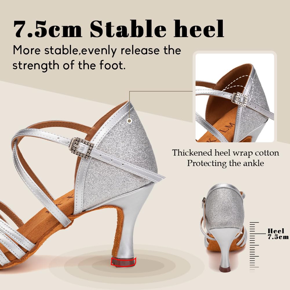 YKXLM Women's Latin Ballroom Dance Shoes - 3 Inch Heel Salsa Tango Shoes for Performance & Practice - Comfortable Professional Dance Shoes for Women - Perfect for Salsa, Tango, Bachata & Ballroom Dancing