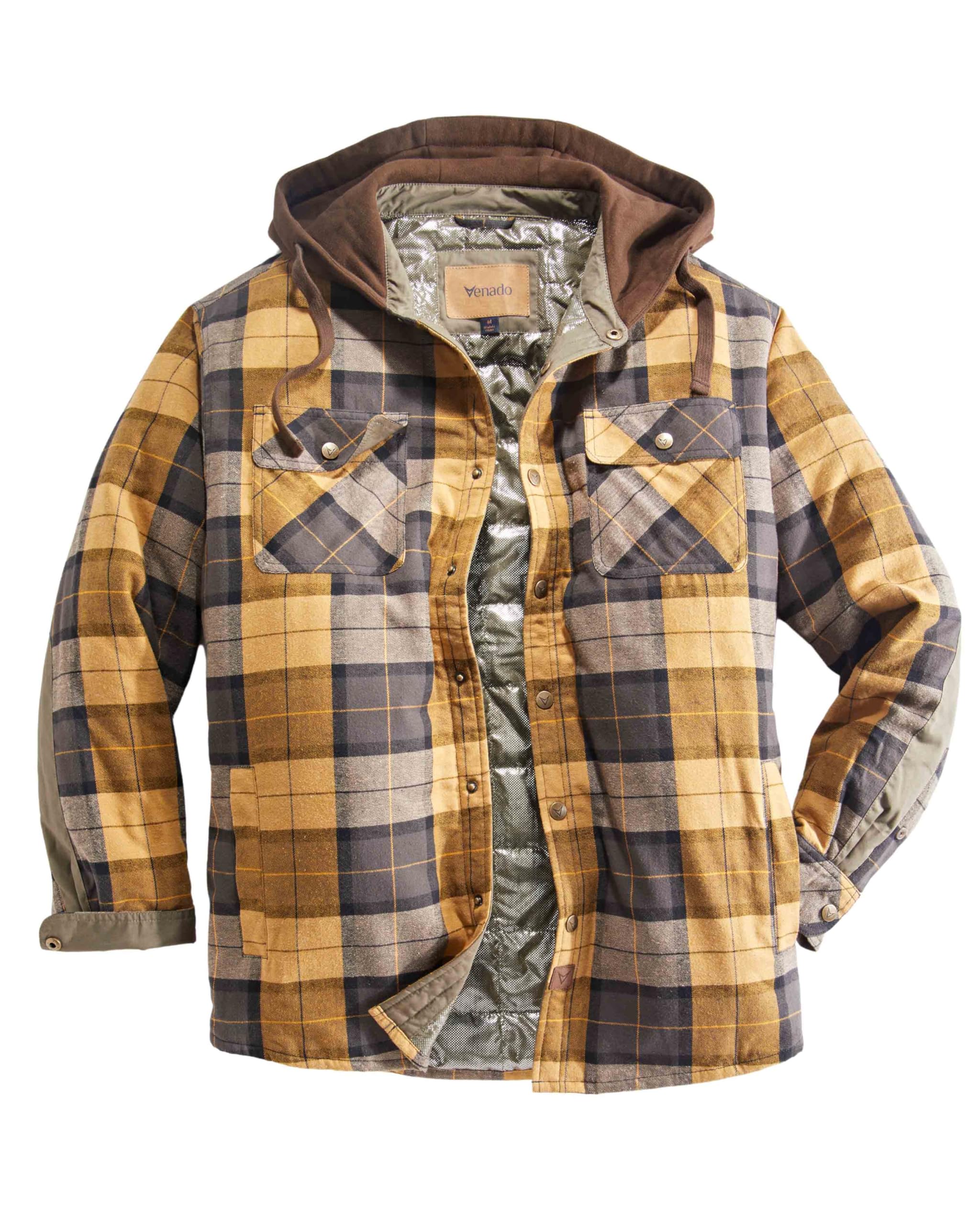 Venado Men's Reflex Quilt Lined Flannel Shirt Jacket with Hood - Reflective Winter Coat for Men | Warm & Water-Resistant Outdoor Workwear for Hiking, Camping & Cold Weather Activities