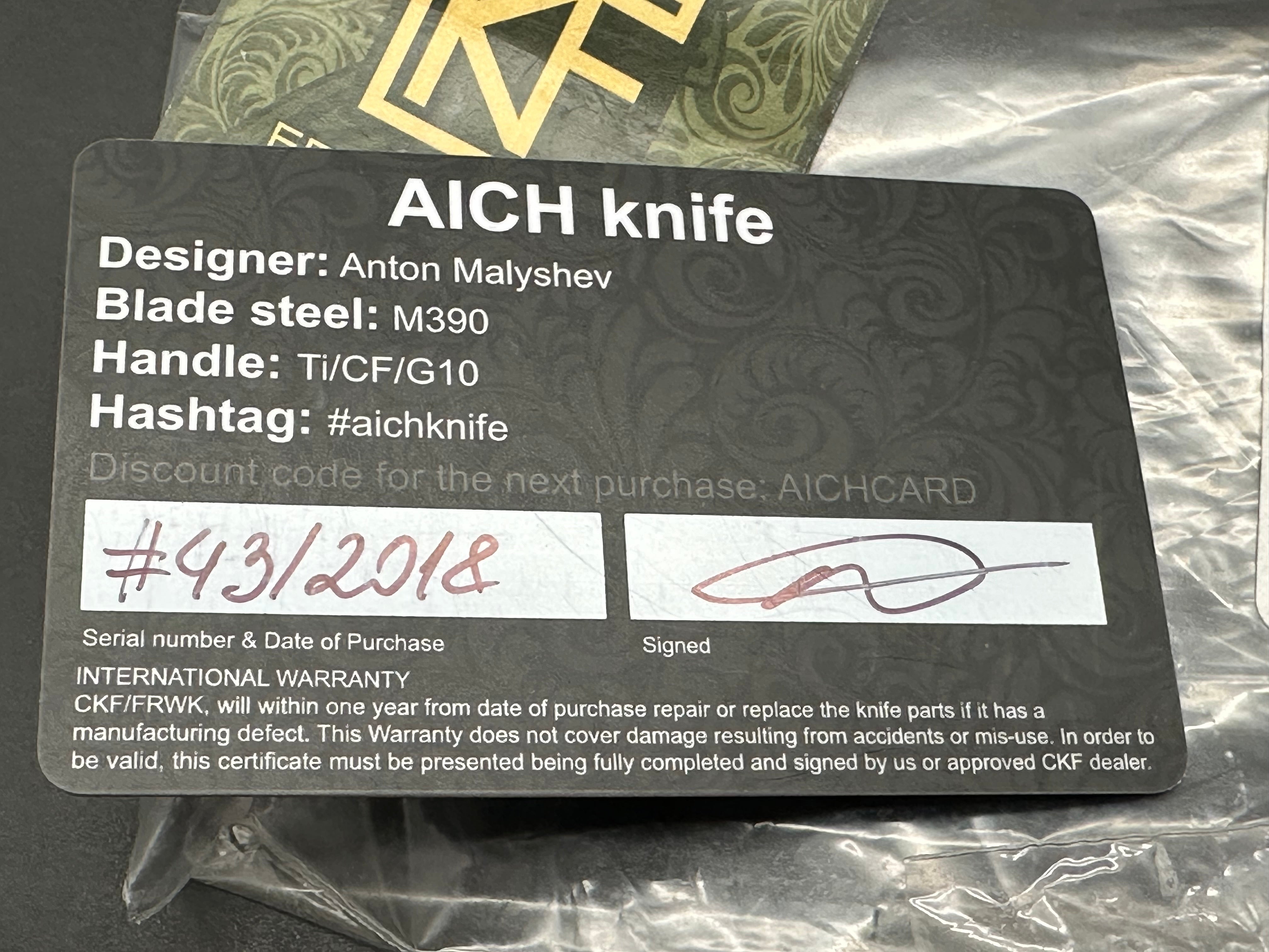 CKF Aich #43 Folding Knife - Two Tone Black Stonewashed & Hand Rubbed Satin M390 Blade - EDC Pocket Knife for Outdoor, Camping, and Everyday Carry