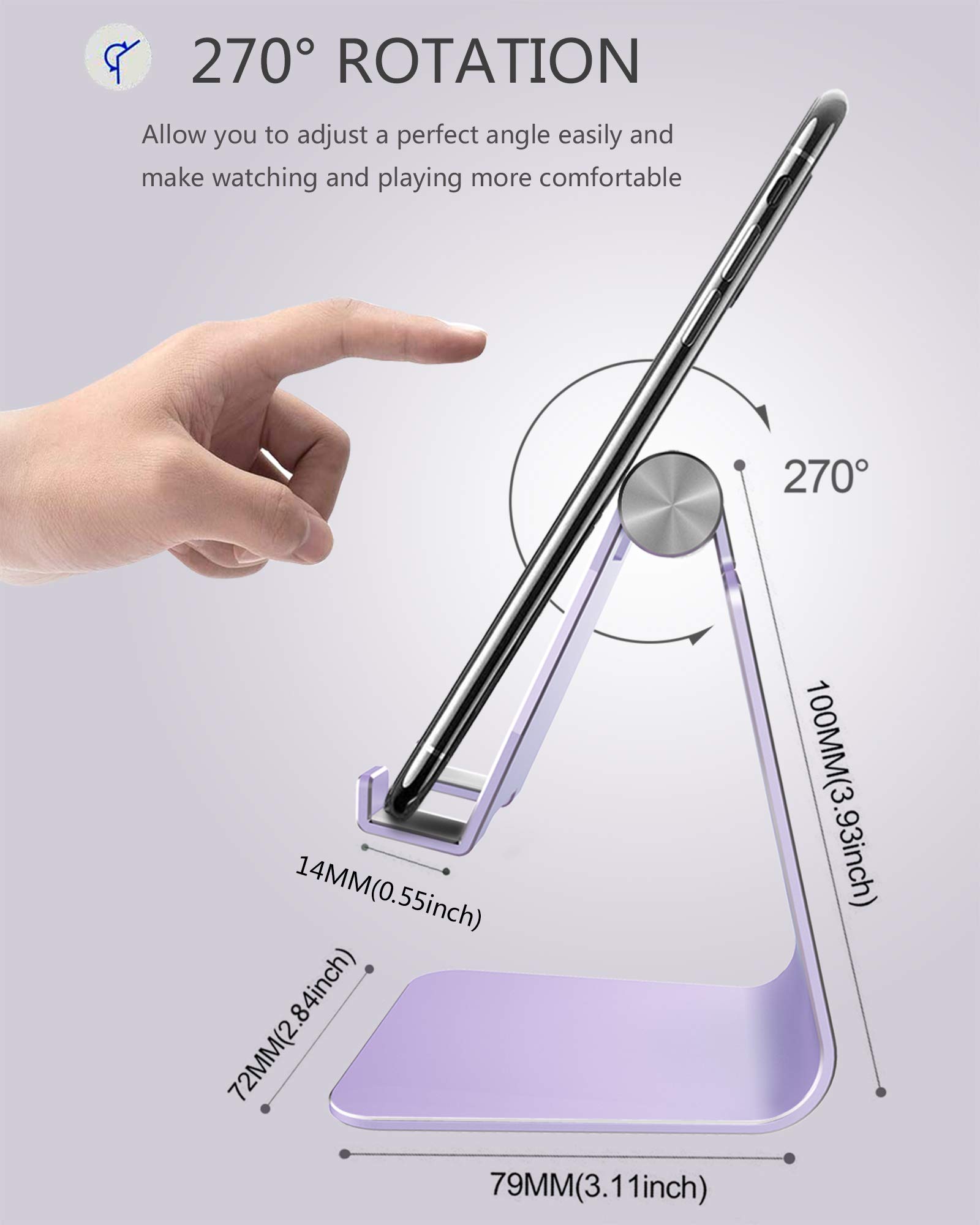 CreaDream Adjustable Aluminum Phone Stand Holder - Universal Dock & Cradle for iPhone 13 12 11 Pro Max & All Smartphones - Desktop Charging Stand Accessories (Purple) - Perfect for Home Office, Bedside & Travel Use