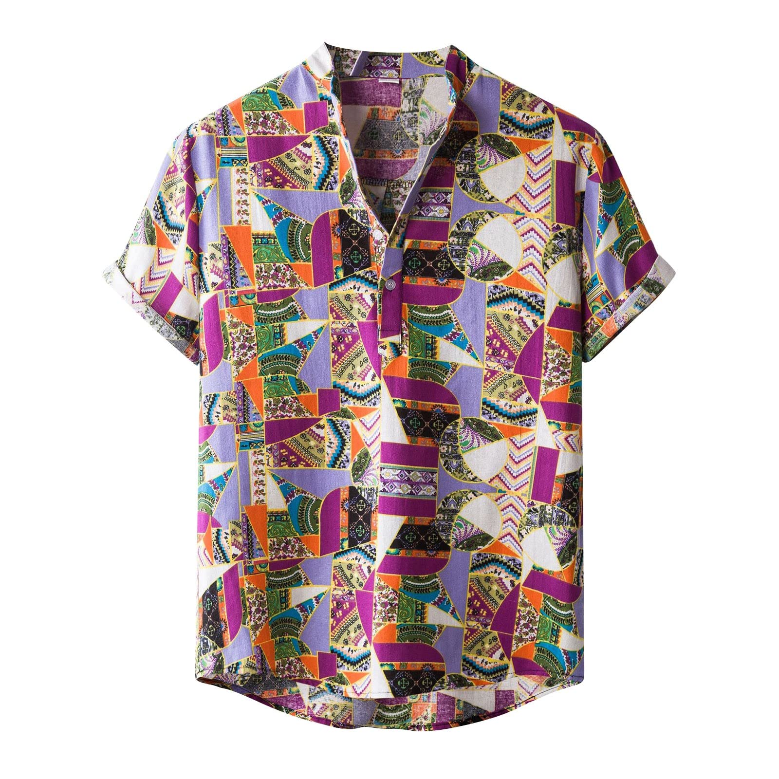 Women's Summer Short Sleeve Linen Button Shirts - Ethnic Style Printed Casual Tops for Beach, Vacation & Boho Outfits | Breathable & Comfortable Blouse for Hot Weather