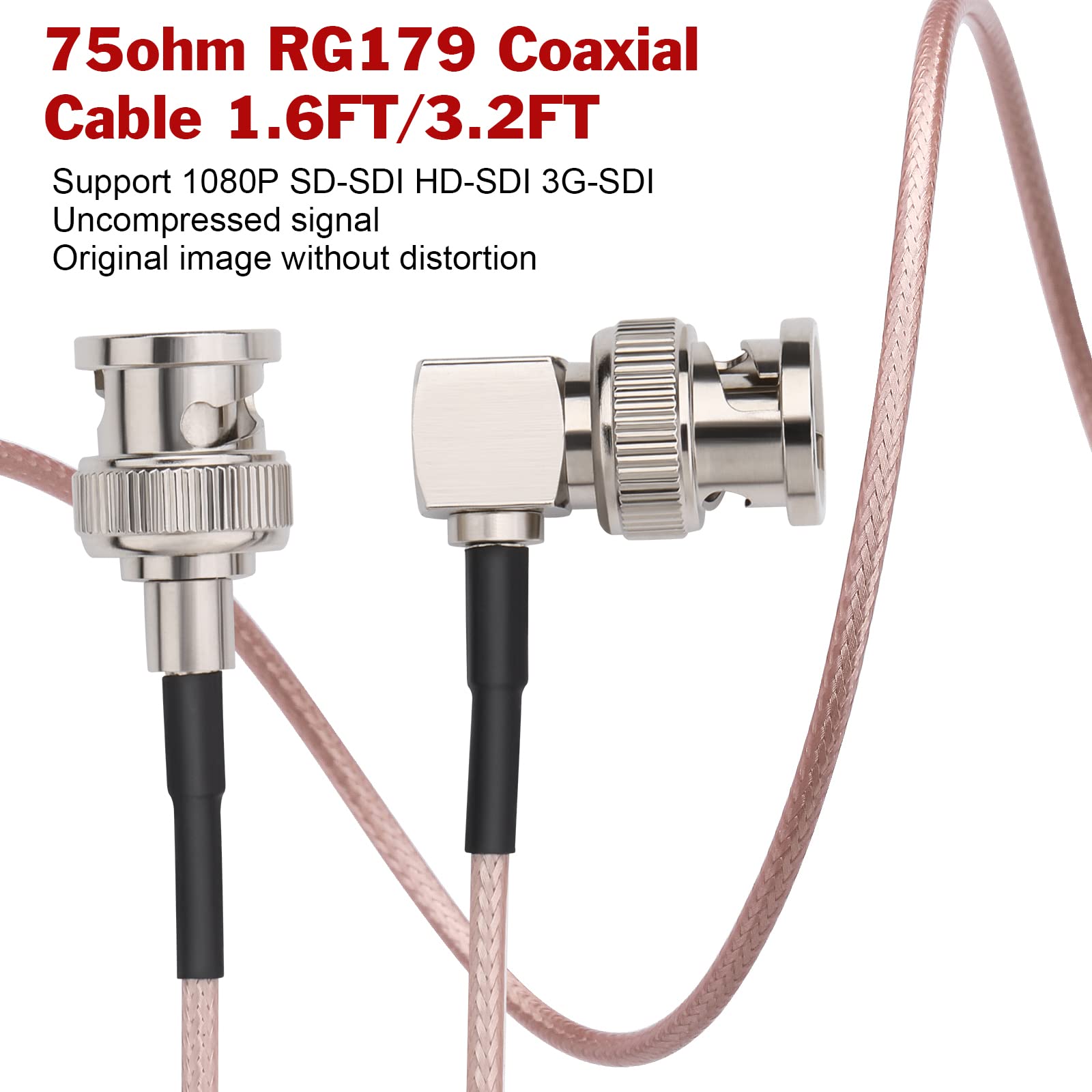3.3FT/1M 3G/6G SDI Cable HD-SDI BNC Male to Right Angle BNC Male 75 Ohm RG179 Jumper Cable - Compatible with 4K/1080P/3G HD/SDI Cameras, Video Recorders & SDI to HDMI Converters - Perfect for Professional Video Production, Live Streaming & Broadcast Studios
