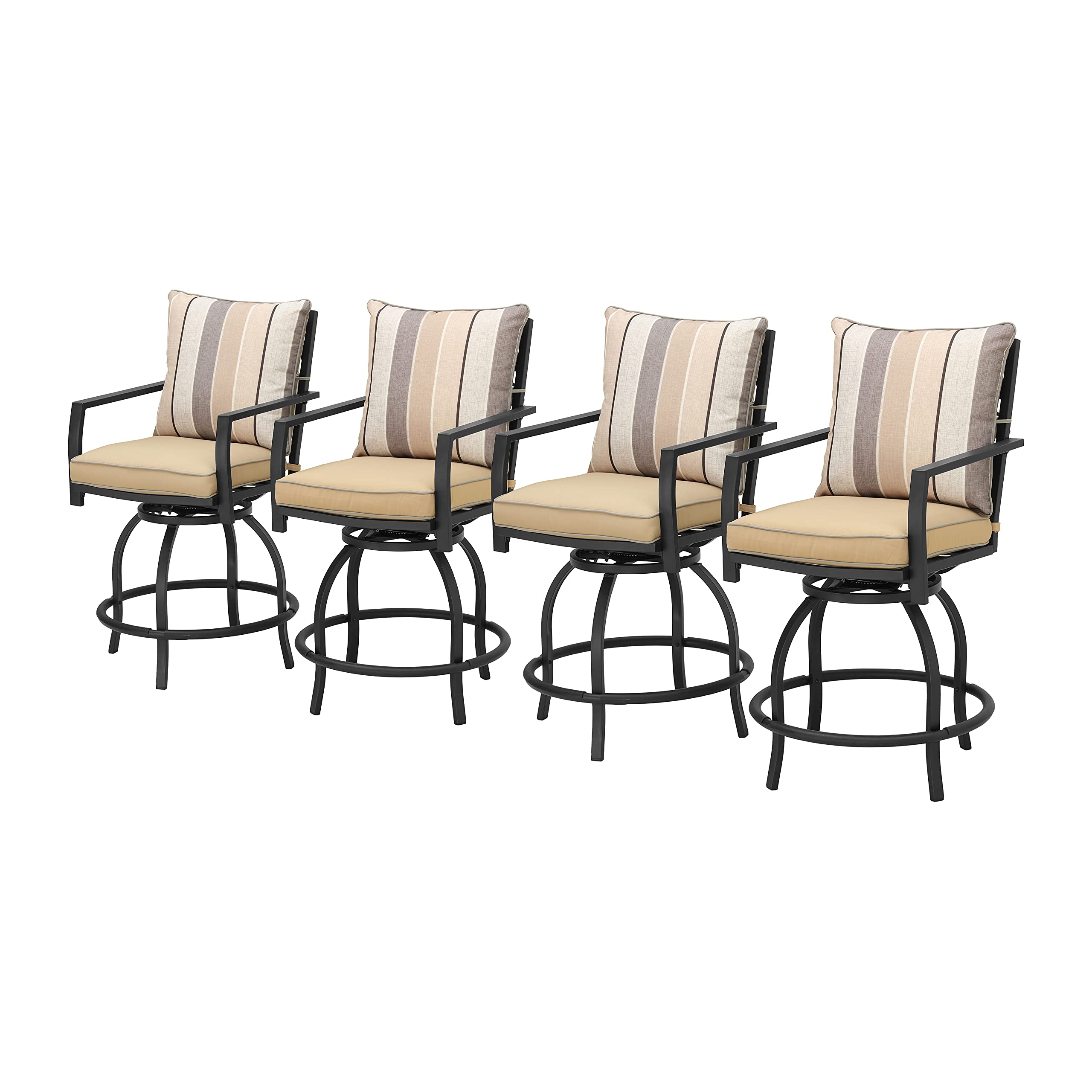 LOKATSE HOME Outdoor Swivel Bistro Chairs - Set of 4 Patio Bar Stools with Cushion, Beige Metal Furniture for Garden, Poolside, and Backyard Relaxation