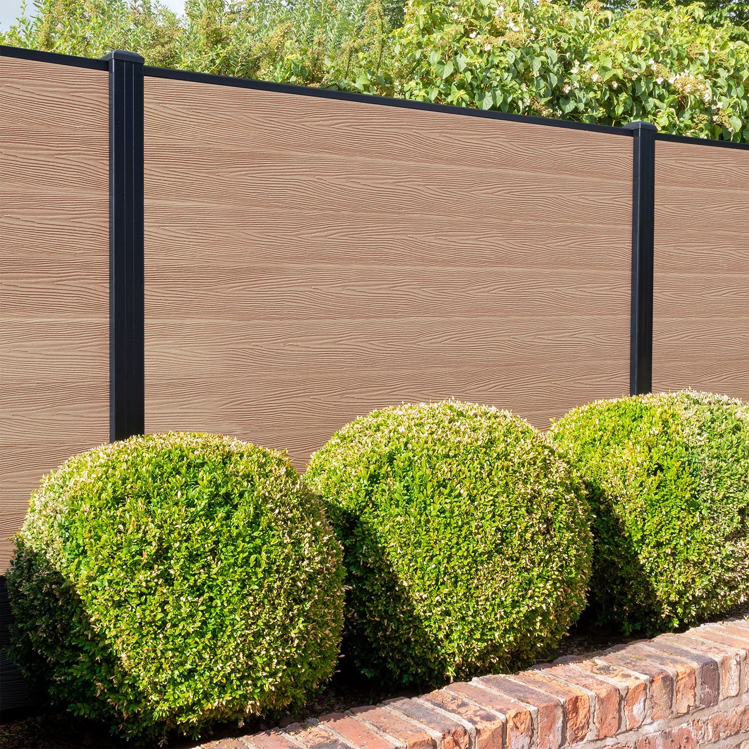 Classic Light Oak Fence Panel with Aluminum Posts - Durable Outdoor Privacy Fence for Backyard, Garden, and Pool Areas