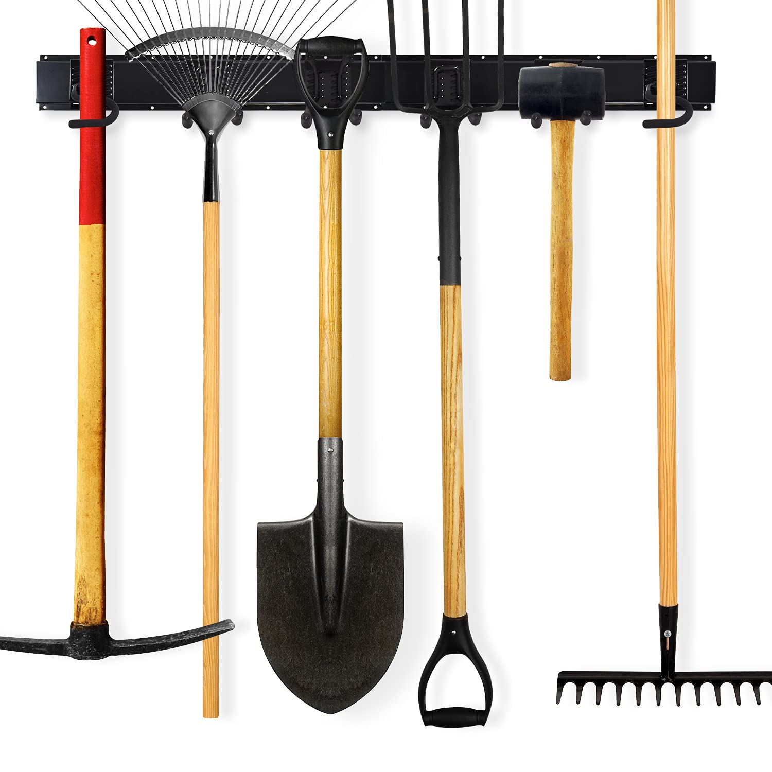WHISTLER Heavy Duty Garage Tool Organizer Wall Mount Rack - Powder Coated Steel Rails with 6 Utility Hooks for Yard Tools Storage - Perfect for Garage, Shed, and Workshop Organization
