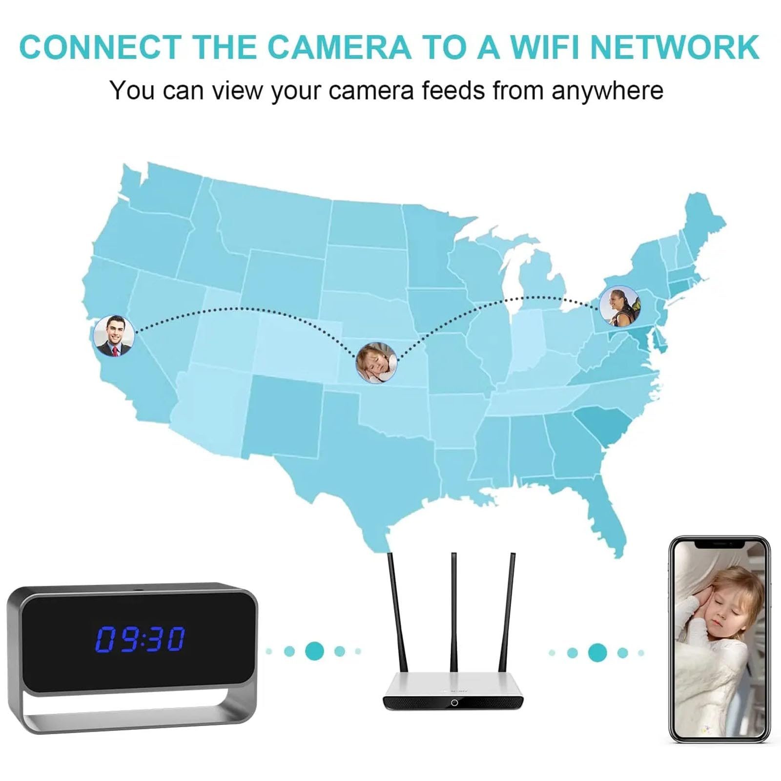 FKINGLRK 1080P HD WiFi Alarm Clock Camera with Night Vision & Motion Detection - Wireless Security Camera for Home, Office, Baby Monitor & Pet Surveillance - Remote Viewing & Smartphone Alerts