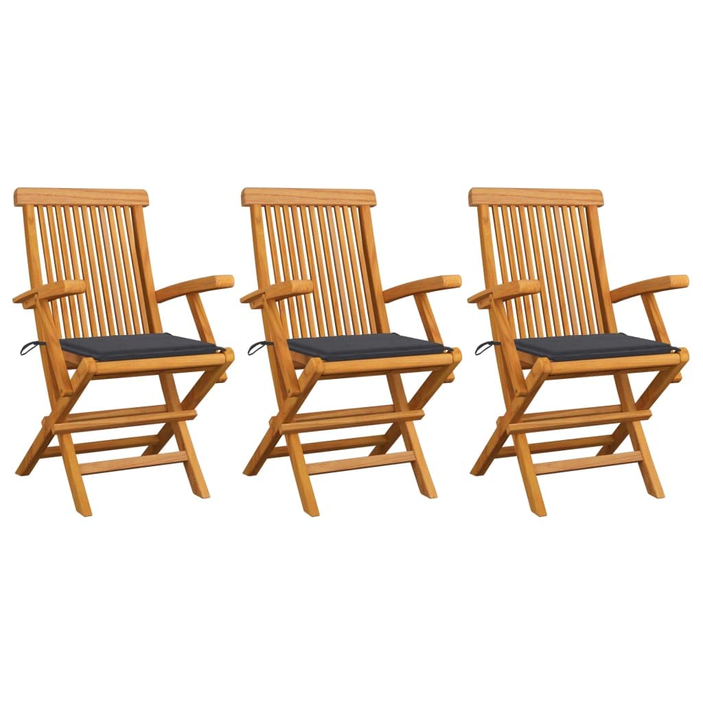 vidaXL 3-Piece Teak Wood Folding Patio Chairs with Armrests - Outdoor Dining Set for Poolside, Garden, Porch & Backyard Relaxation | Weather-Resistant Solid Wood Bistro Furniture
