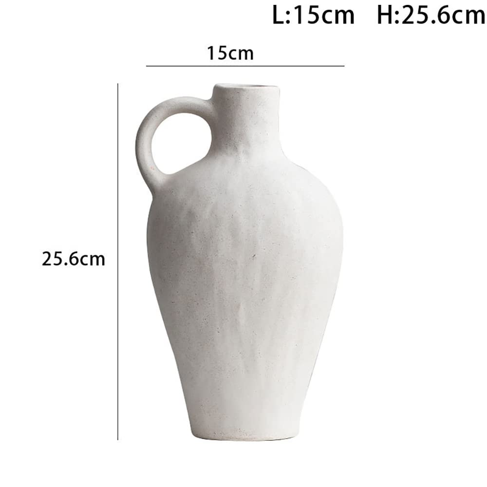 Distressed White Ceramic Flower Vase - Modern Farmhouse Decor, Rustic Home Decoration, Small Housewarming Gift for Living Room, Dining Table, Wedding Centerpiece