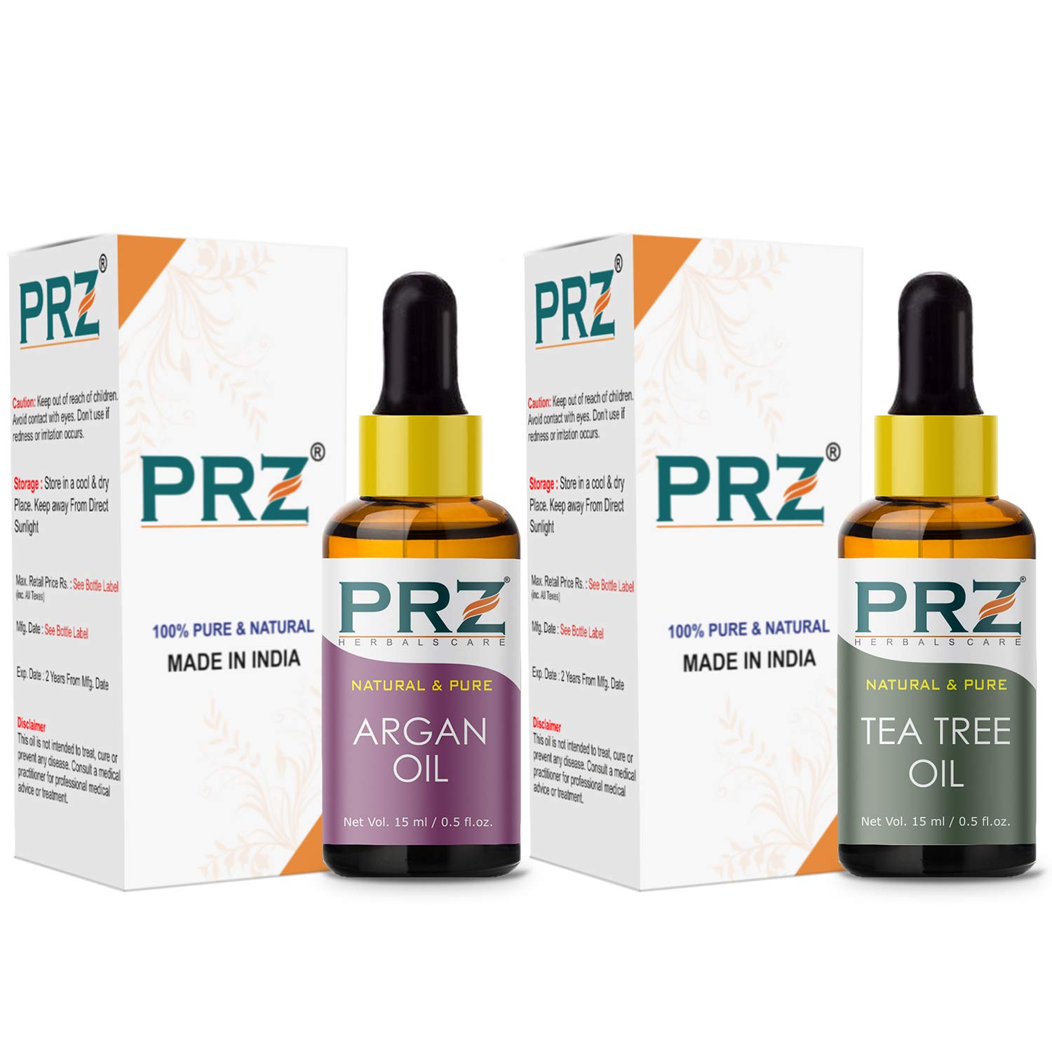 100% Pure Cold Pressed Moroccan Argan Oil & Tea Tree Essential Oil Combo - 15ML Each | Natural Therapeutic Grade for Aromatherapy, Skin Care, Hair Growth & Body Massage | Perfect for DIY Beauty, Spa Treatments & Holistic Wellness
