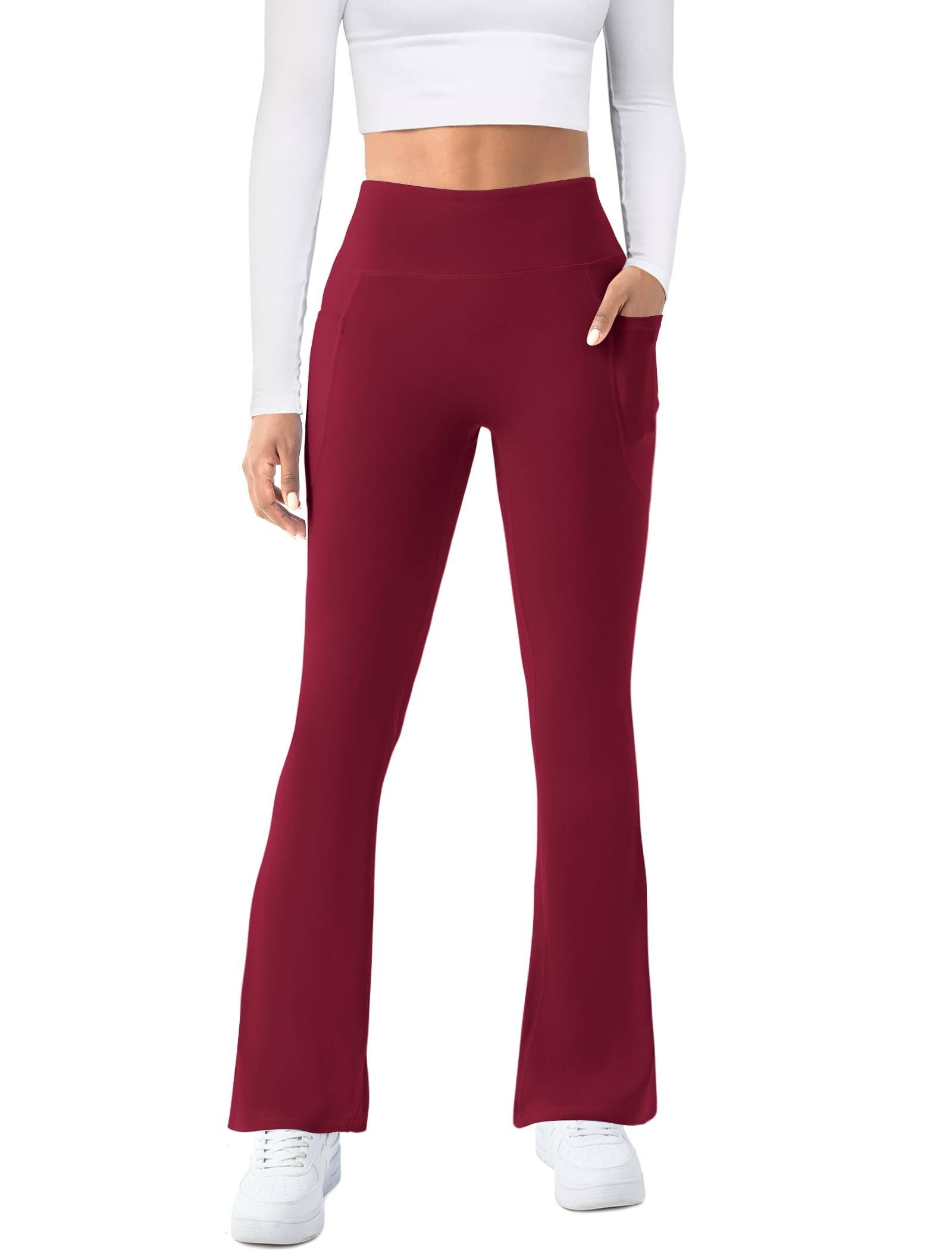 Women's High Waisted Flare Yoga Pants with Pockets - Bootcut Bell Bottom Leggings for Yoga, Workout & Casual Wear | Seamless Comfort Stretchy Work Pants