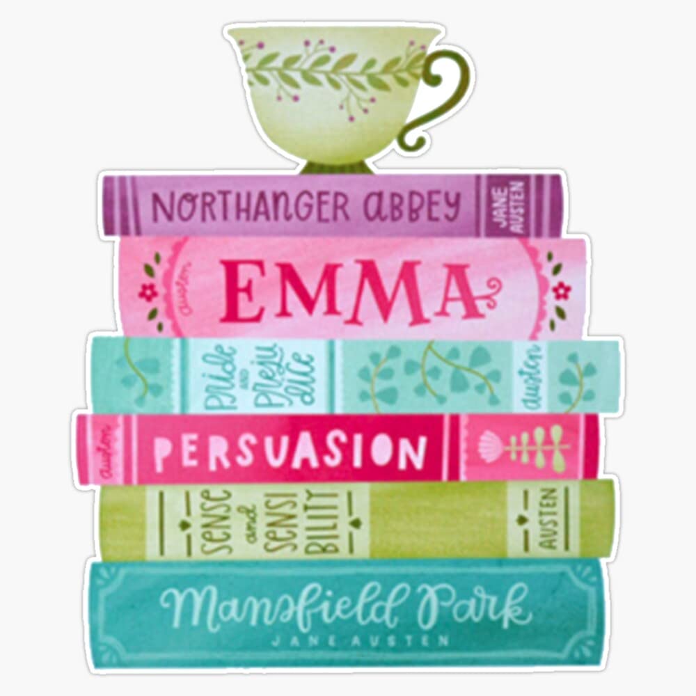 Funny Jane Austen Tea Party Book Club Sticker - 5 Inch Vinyl Decal for Laptops, Water Bottles & Notebooks - Perfect Literary Gift for Book Lovers & Austen Fans