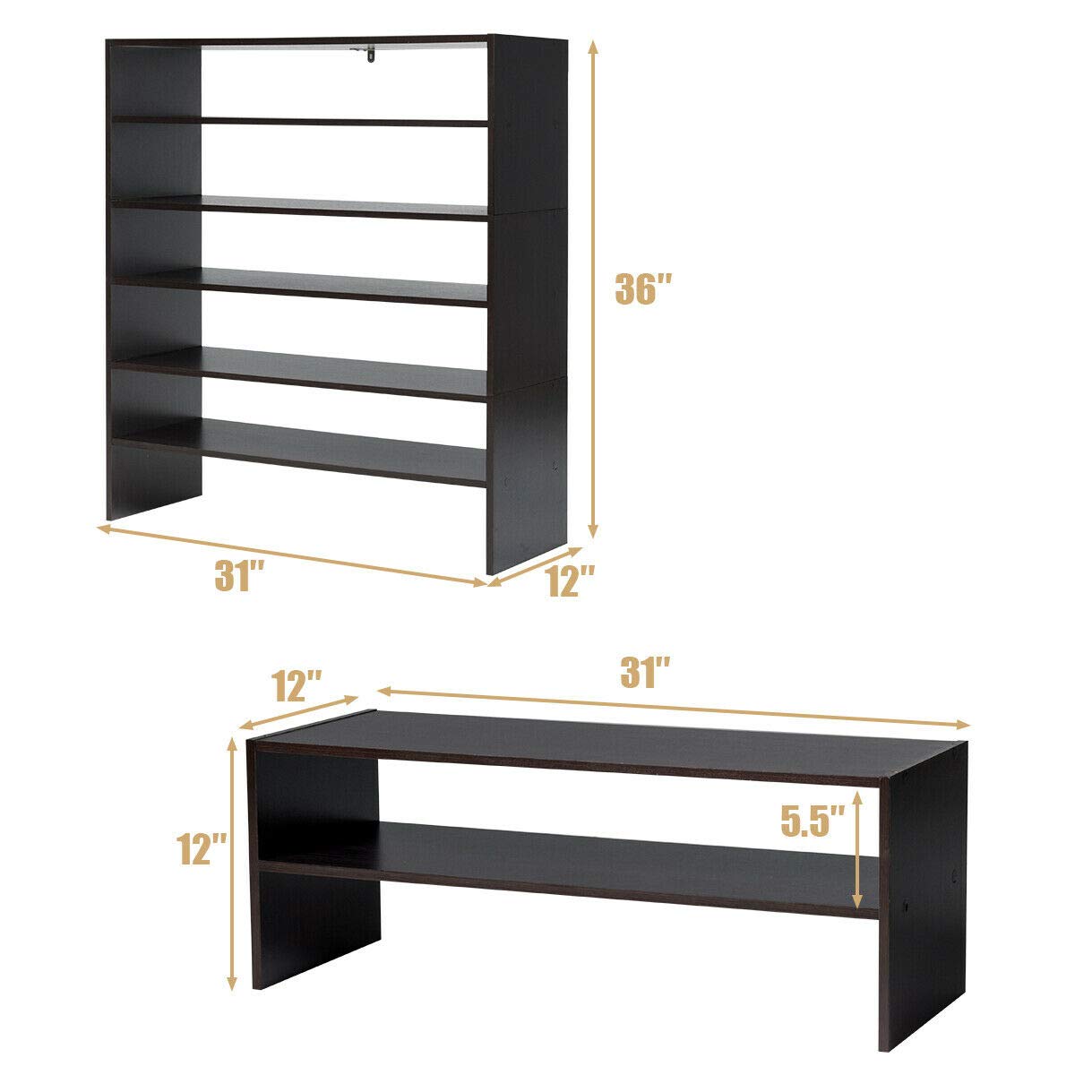 Giantex 6-Tier Stackable Shoe Rack Organizer - 3-in-1 Vertical Shoe Storage Shelf Holds 18 Pairs - 31 Inch Wide Wooden Entryway Shoe Cabinet for Closet, Living Room, Office (Walnut Finish) - Perfect for Small Spaces & Home Organization
