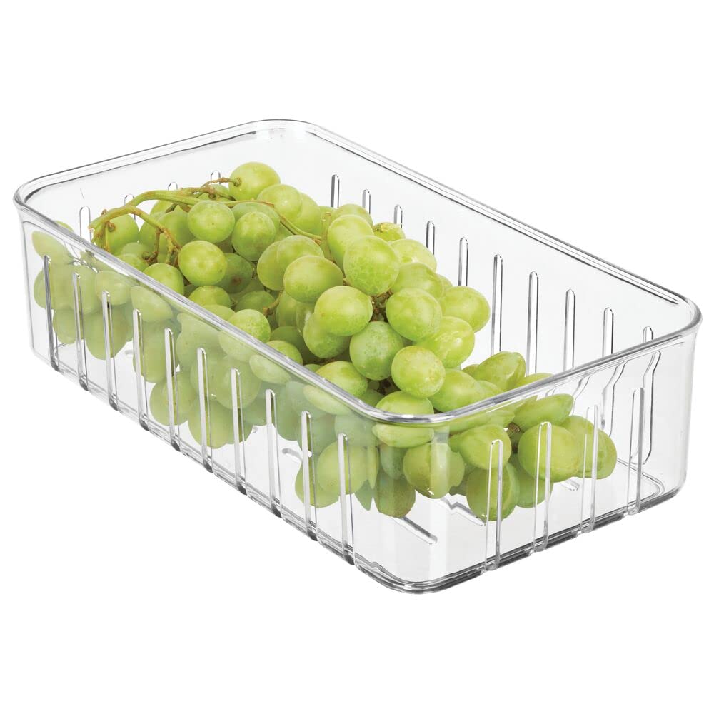 mDesign Clear Plastic Refrigerator Storage Bin with Air Vents - Kitchen Organizer for Fruits, Vegetables, Lettuce, Cheese, Herbs & Snacks - Small Food Container for Fresh Produce - Perfect for Pantry, Fridge Organization & Meal Prep