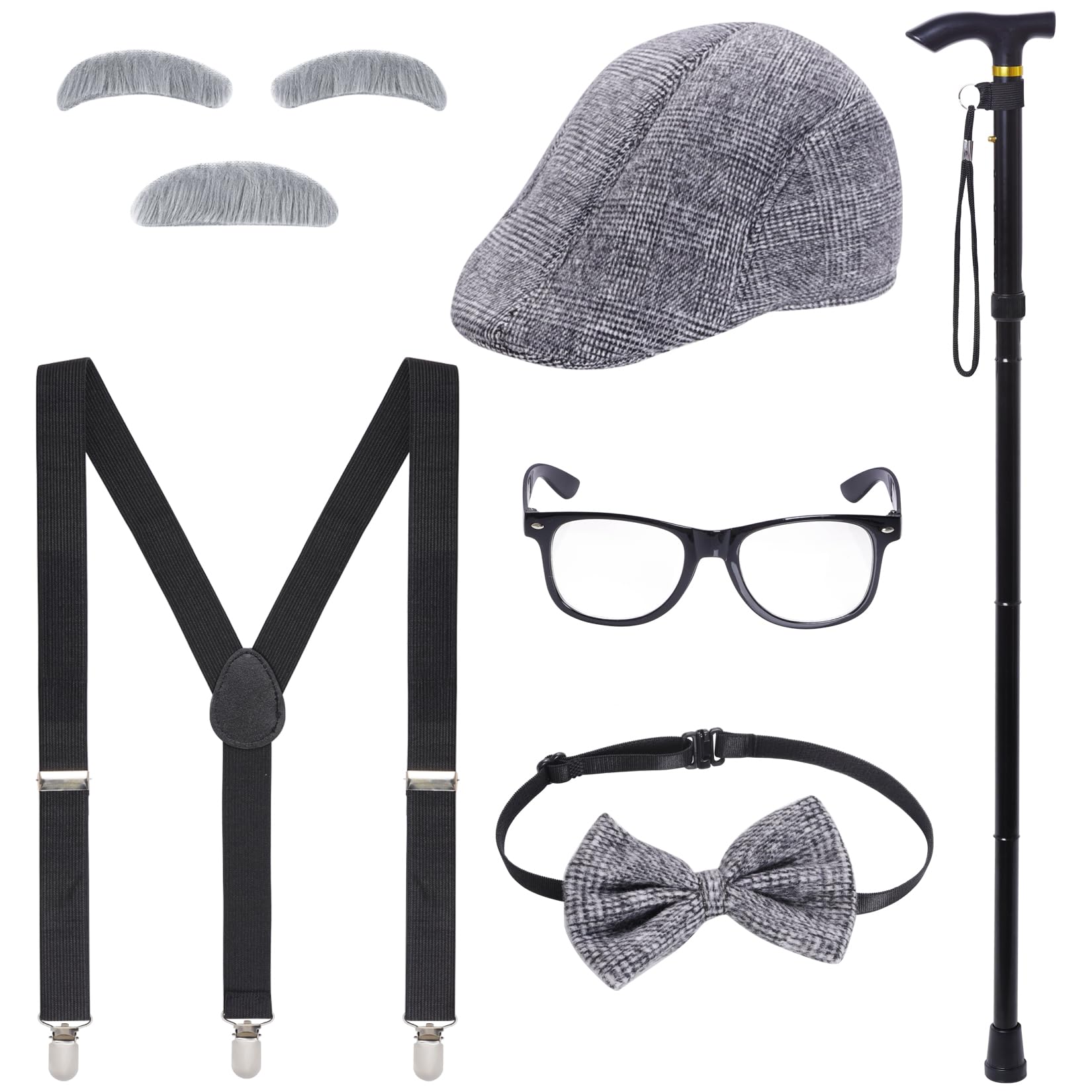 Tongcloud 100 Days of School Costume - Old Man Halloween Outfit with Accessories | Funny Senior Citizen Dress Up for School Events & Halloween Parties