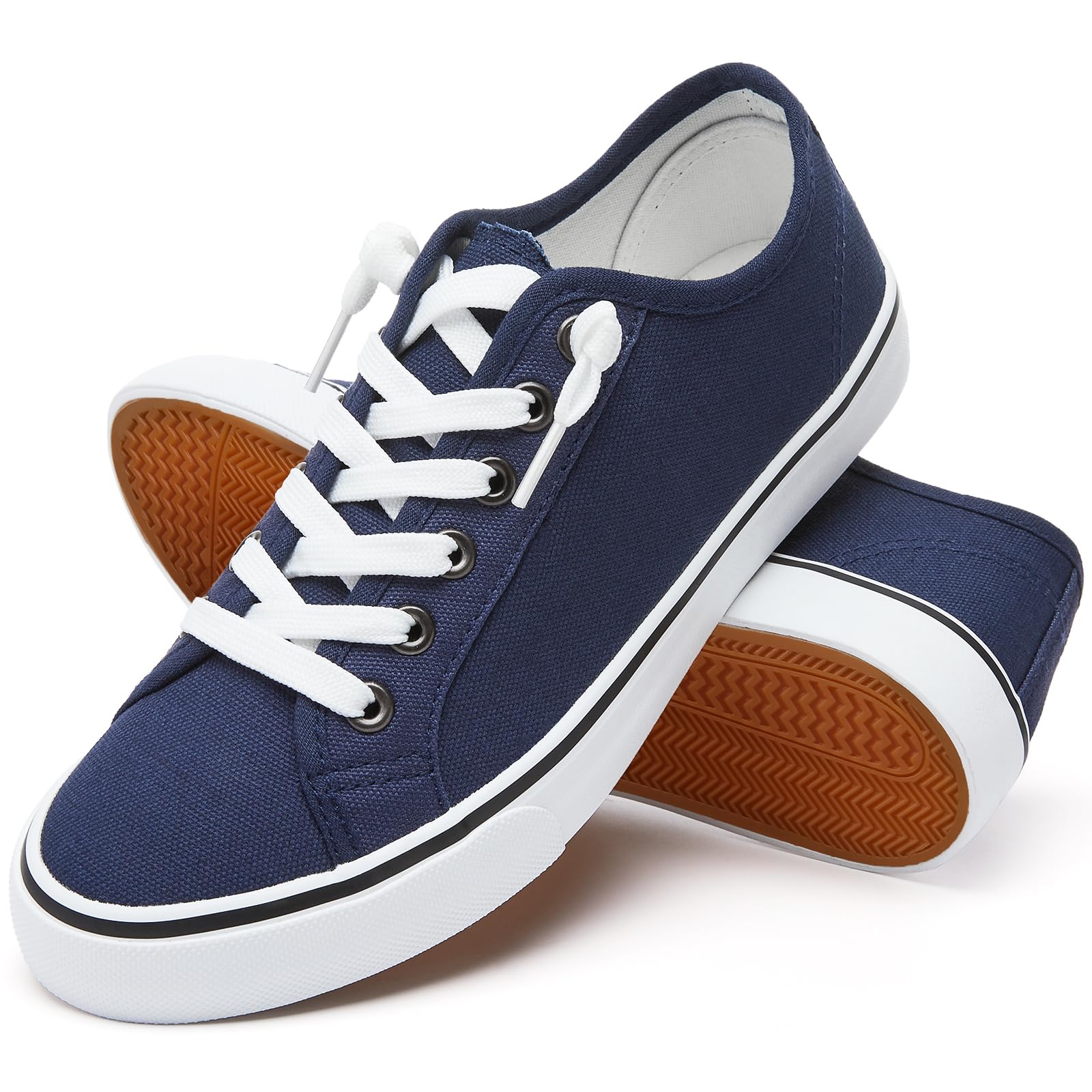 Women's Slip-On Canvas Sneakers - Non-Slip Casual Loafers with Lace-Up Design | White & Black Low Top Fashion Shoes for Everyday Wear, Walking & Travel