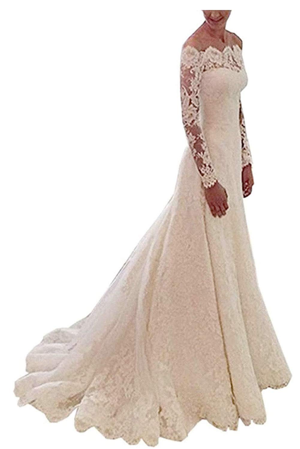 MllesReve Women's Off Shoulder Lace Wedding Dress for Bride 2020 - Elegant A-Line Gown for Beach, Church & Outdoor Ceremonies