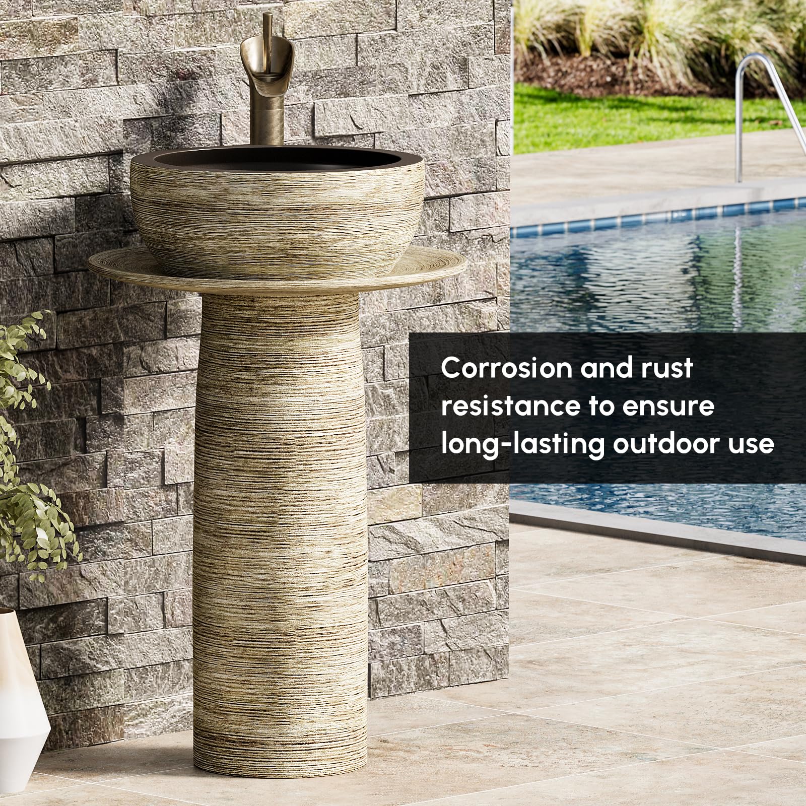 Modern Freestanding Kaolin Pedestal Sink for Bathroom - White Ceramic Vanity Basin Without Faucet & Drain - Perfect for Home Bathroom, Powder Room or Garden Decor