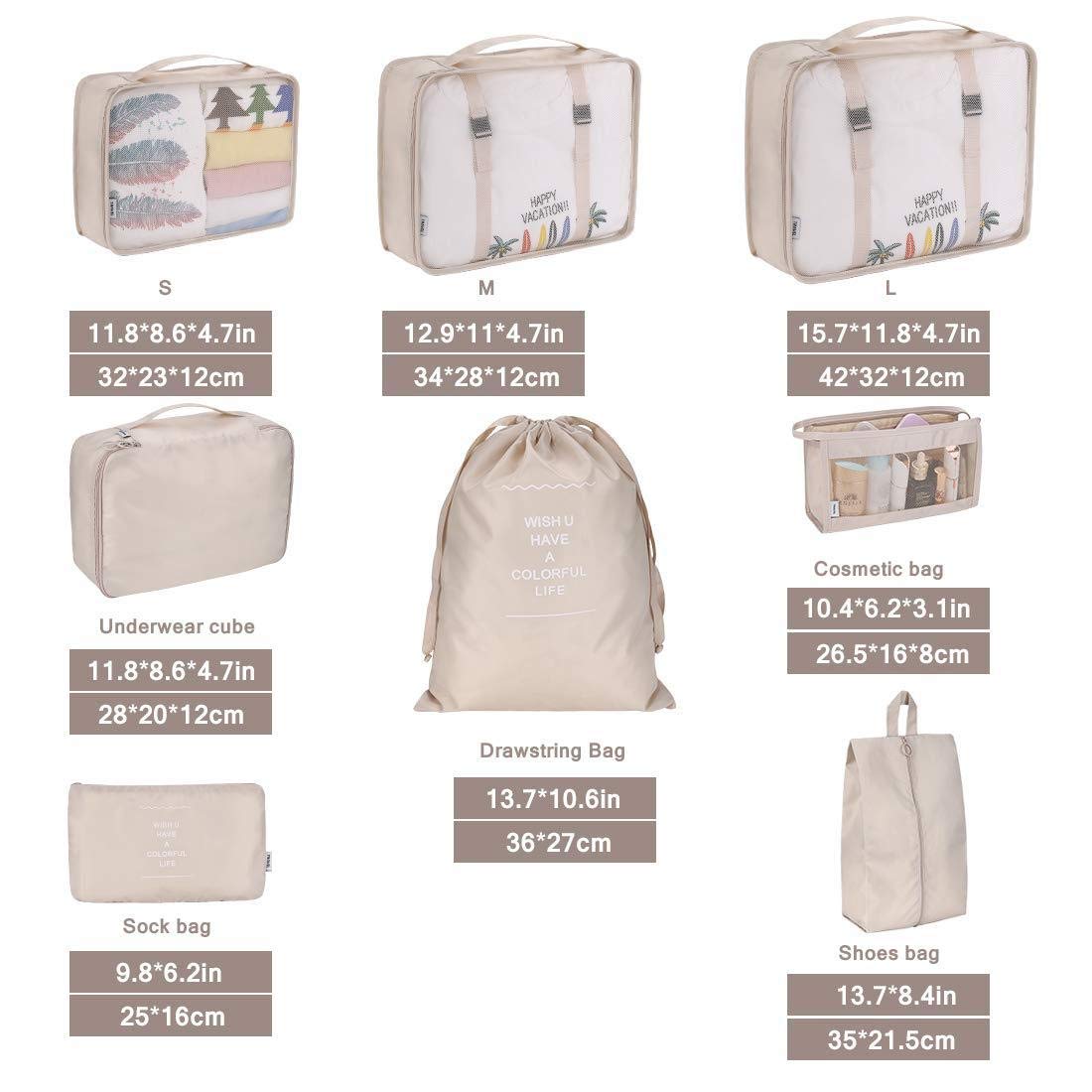 8-Piece Travel Packing Cubes Set - Foldable & Lightweight Luggage Storage Organizers (Beige) | Perfect for Suitcase Organization, Business Trips & Vacation Packing