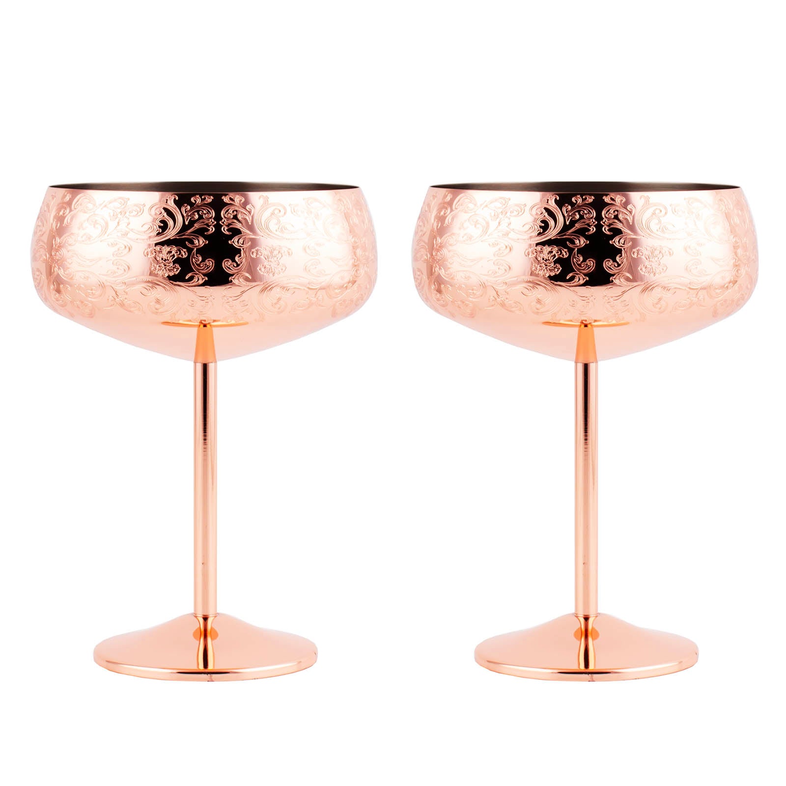 Elegant Copper Etched Coupe Glasses - Set of 2 (14 oz) - Perfect for Cocktails, Champagne & Wine Tasting Parties