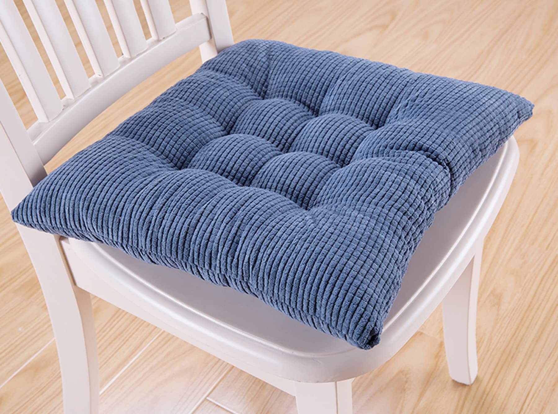 Premium Non-Slip Corduroy Chair Cushion with Ties - 17x17 Inch Tufted Seat Pad for Kitchen, Dining, Office & Car Chairs - Comfortable & Stylish Blue Home Decor (Perfect for Living Room, Patio & Workspace)