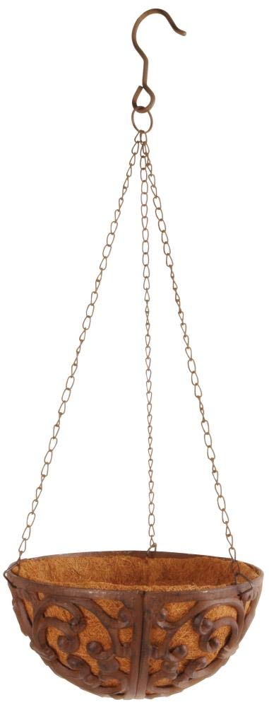 Esschert Design 10-Inch Cast Iron Hanging Basket for Plants - Rustic Outdoor Garden Decor for Flowers, Herbs & Succulents