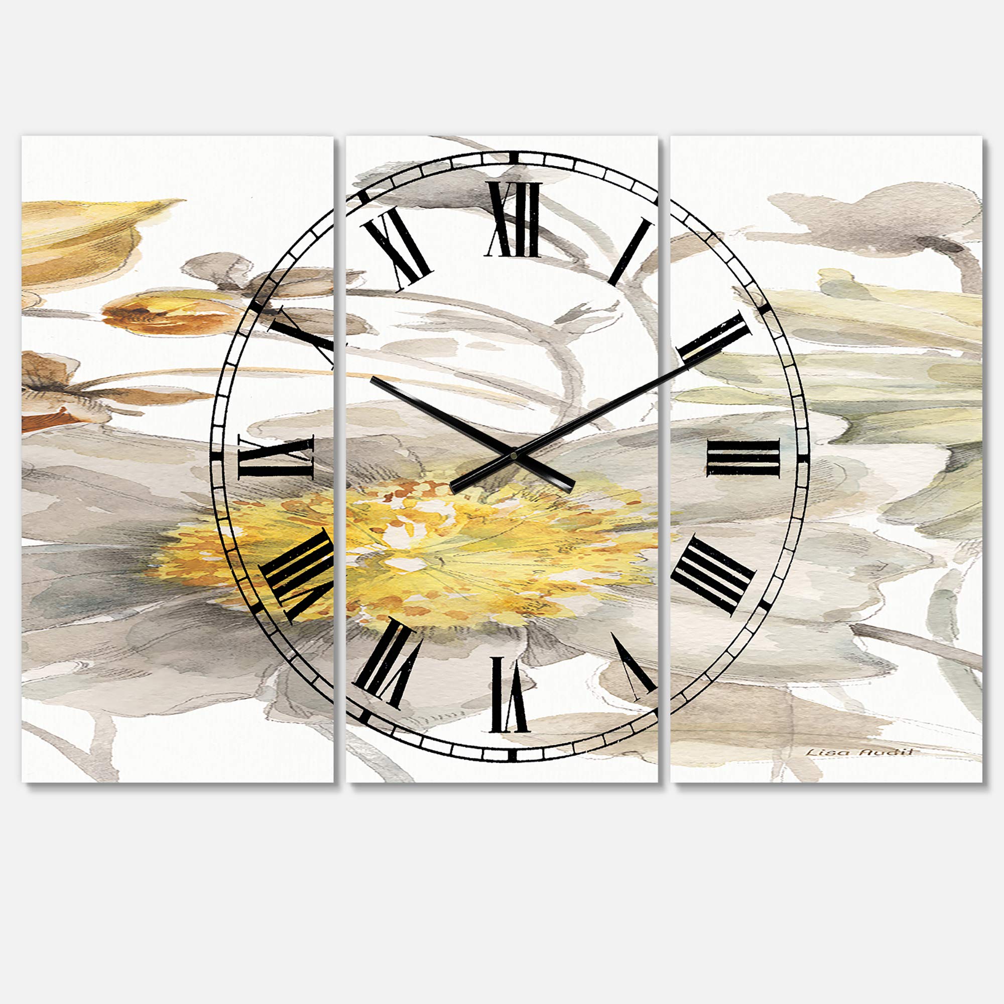 Designart 'Fields of Gold Watercolor Flower III' Traditional Wall Clock - Elegant Home & Office Decor, Perfect for Living Room, Bedroom, Kitchen
