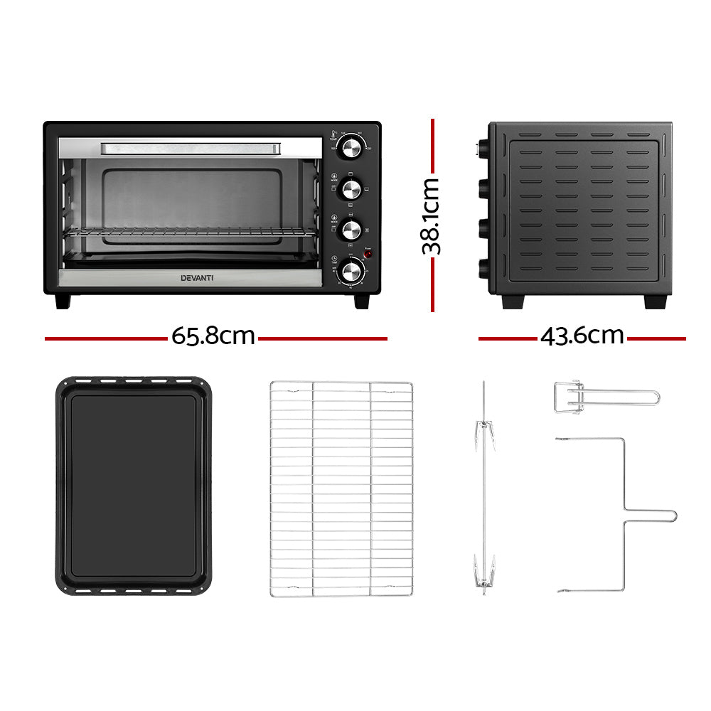 Devanti 60L Convection Oven with Electric Fryer - 2000W Countertop Toaster Oven for Baking, Roasting & Air Frying - Perfect for Home Kitchen, Small Restaurants & Dorm Cooking