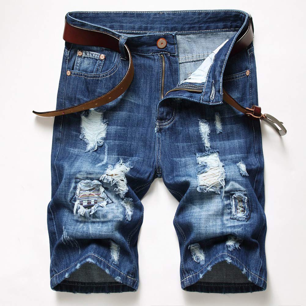 Men's Ripped Denim Shorts - Straight Leg Casual Jean Shorts for Summer | Comfortable & Stylish for Beach, Travel, and Everyday Wear
