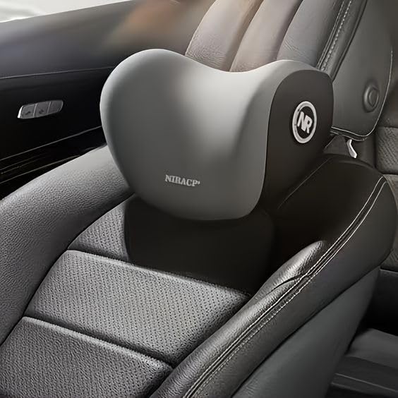 **CRENTILA Memory Foam Car Neck Pillow for Pain Relief - Adjustable Strap & Breathable Removable Cover (Gray) - Ideal for Long Drives, Travel, Office & Home Use**