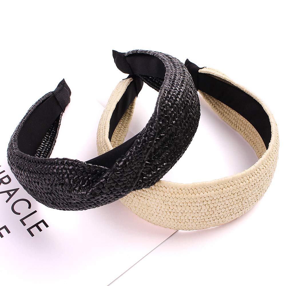 Women's Knotted Straw Headbands - Wide Thick Turban Hair Bands for Girls & Women | Perfect for Beach Holidays, Washing Face, Makeup & Summer Outfits