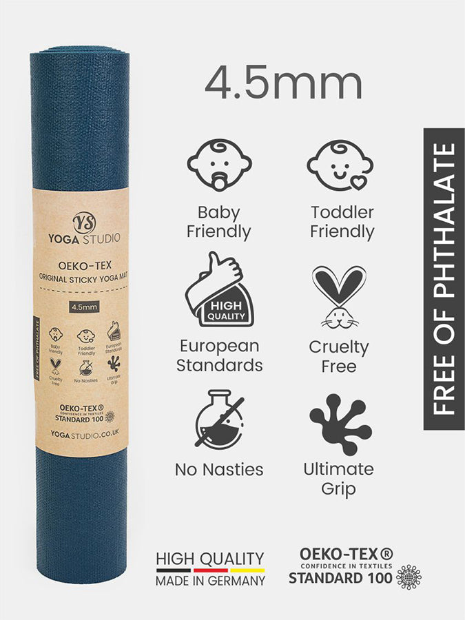 Eco-Friendly Non-Slip Yoga Mat 4.5mm Thick - Oeko-Tex Certified for Home & Studio Practice - Perfect for Hot Yoga, Pilates and Meditation