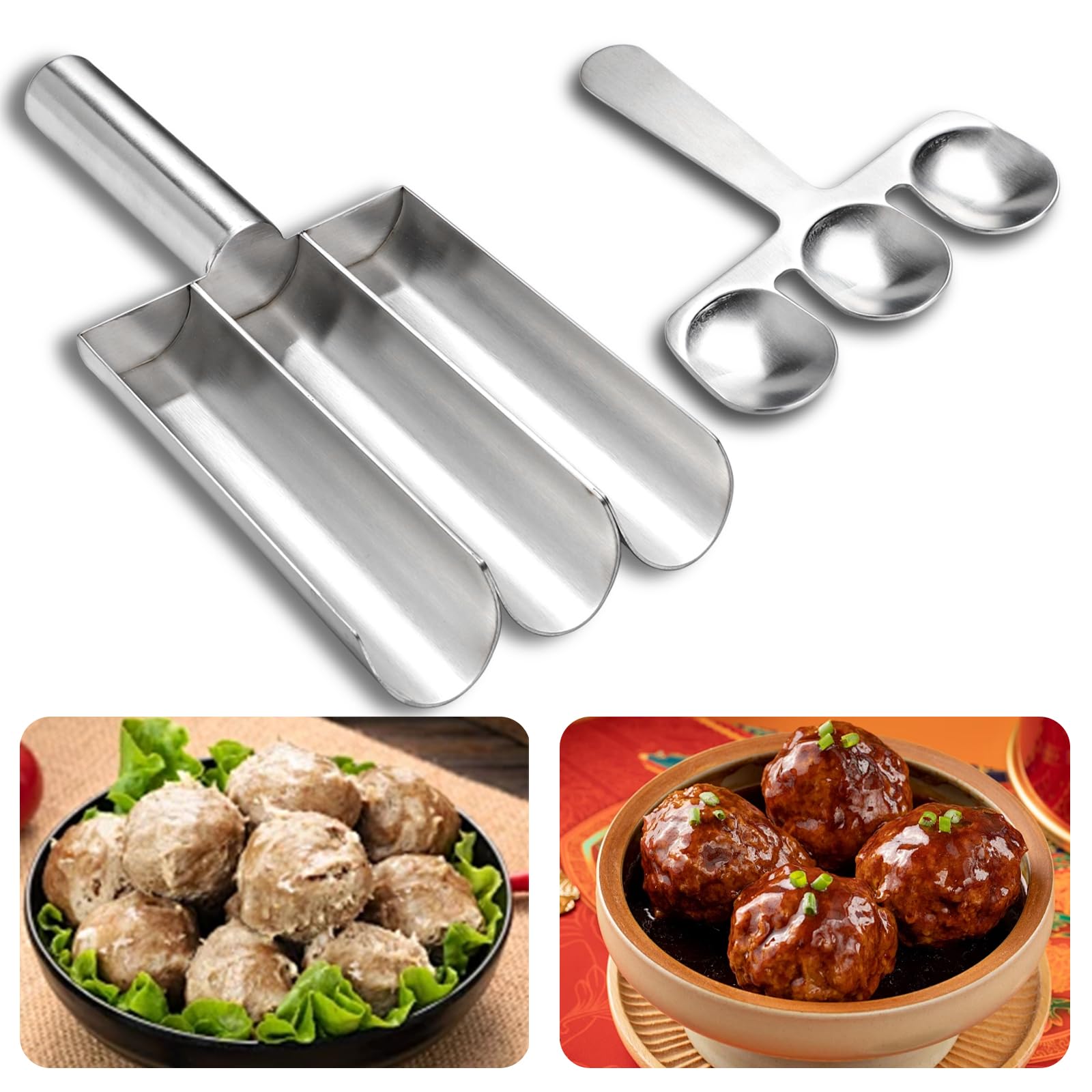 Stainless Steel Meatball Maker Scoop - Fish Ball & Shrimp Ball Dispenser Tube with Spoon for Quick Cooking | Perfect for Meatballs, Cookies, Dumplings & Party Food Prep