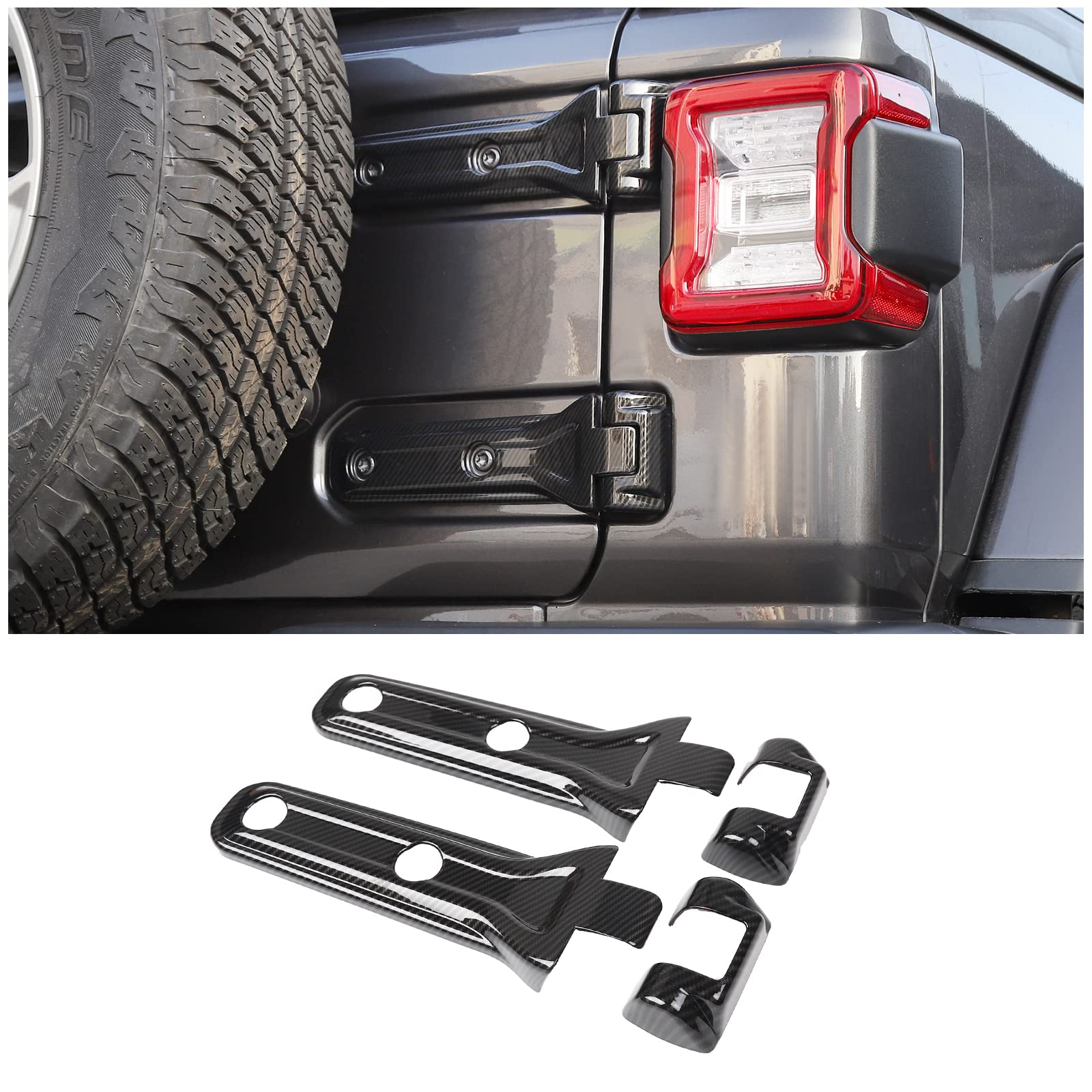 CheroCar Carbon Fiber Tailgate Hinge Cover & Spare Tire Bracket for Jeep Wrangler JL/JLU (2018-2022) - Exterior Accessories for Sport, Sahara, Rubicon Models | Enhanced Protection & Style for Off-Road Adventures