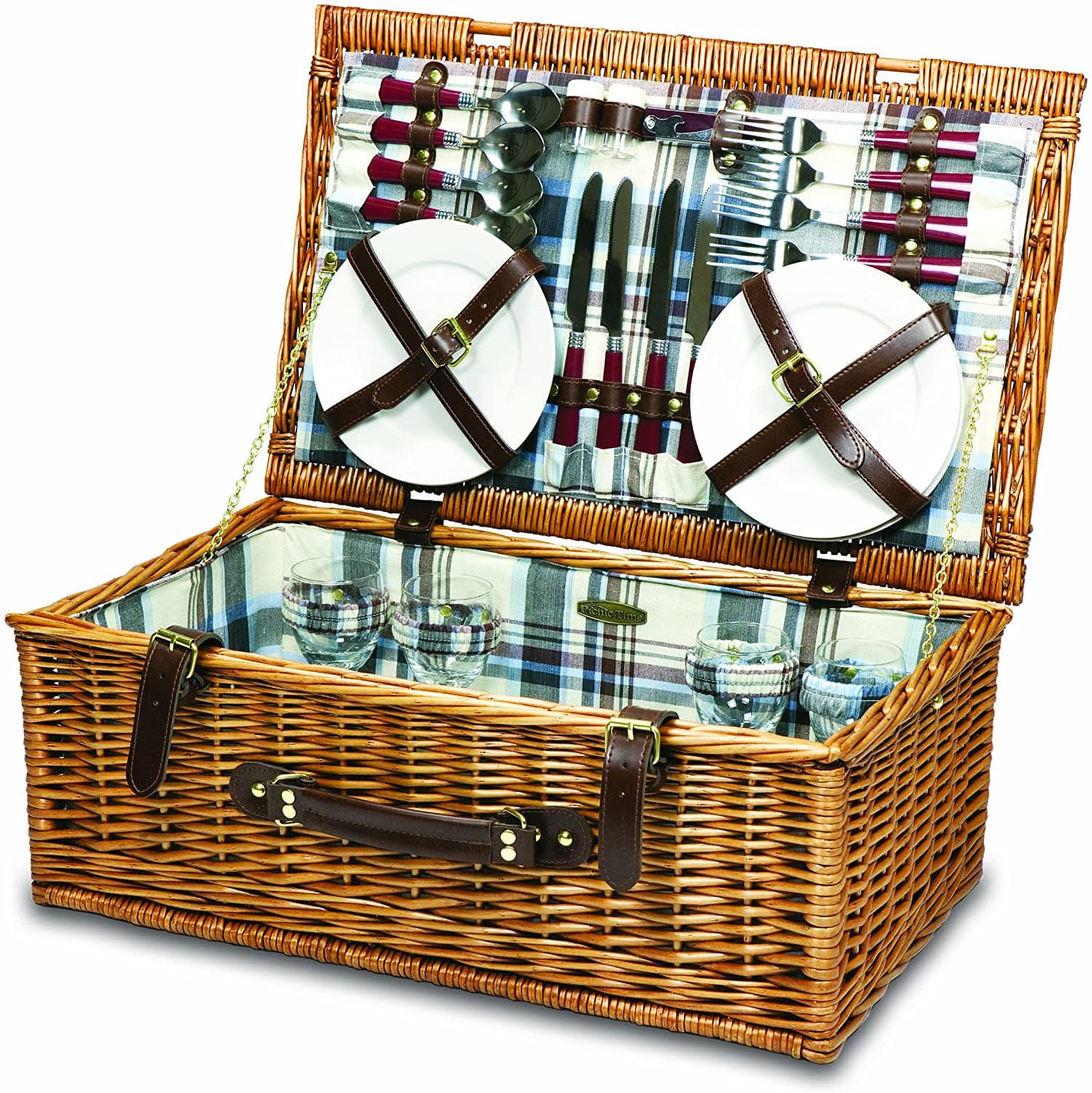 Picnic Time Newbury Basket - Insulated Picnic Basket for 2 with Wine Holder & Cutlery Set - Perfect for Outdoor Dining, Beach Picnics & Romantic Dates