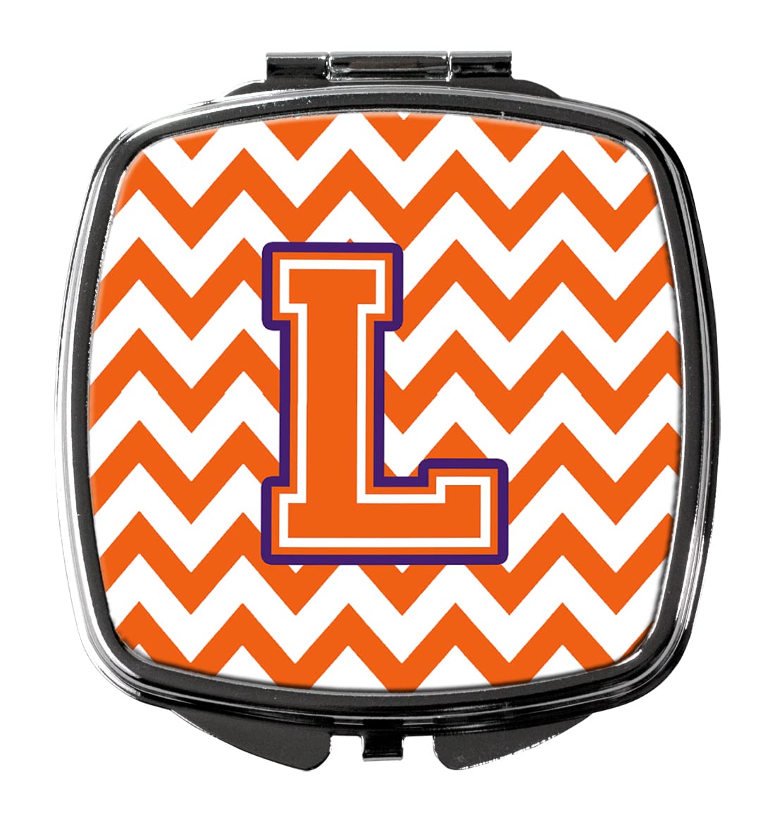 Caroline's Treasures CJ1062-LSCM Letter L Chevron Orange & Regalia Compact Mirror - Decorative Travel Makeup Mirror for Women & Girls, Perfect Gift Idea - Portable Folding Handheld Mirror for Purse, Makeup Touch-Ups & Travel Essentials
