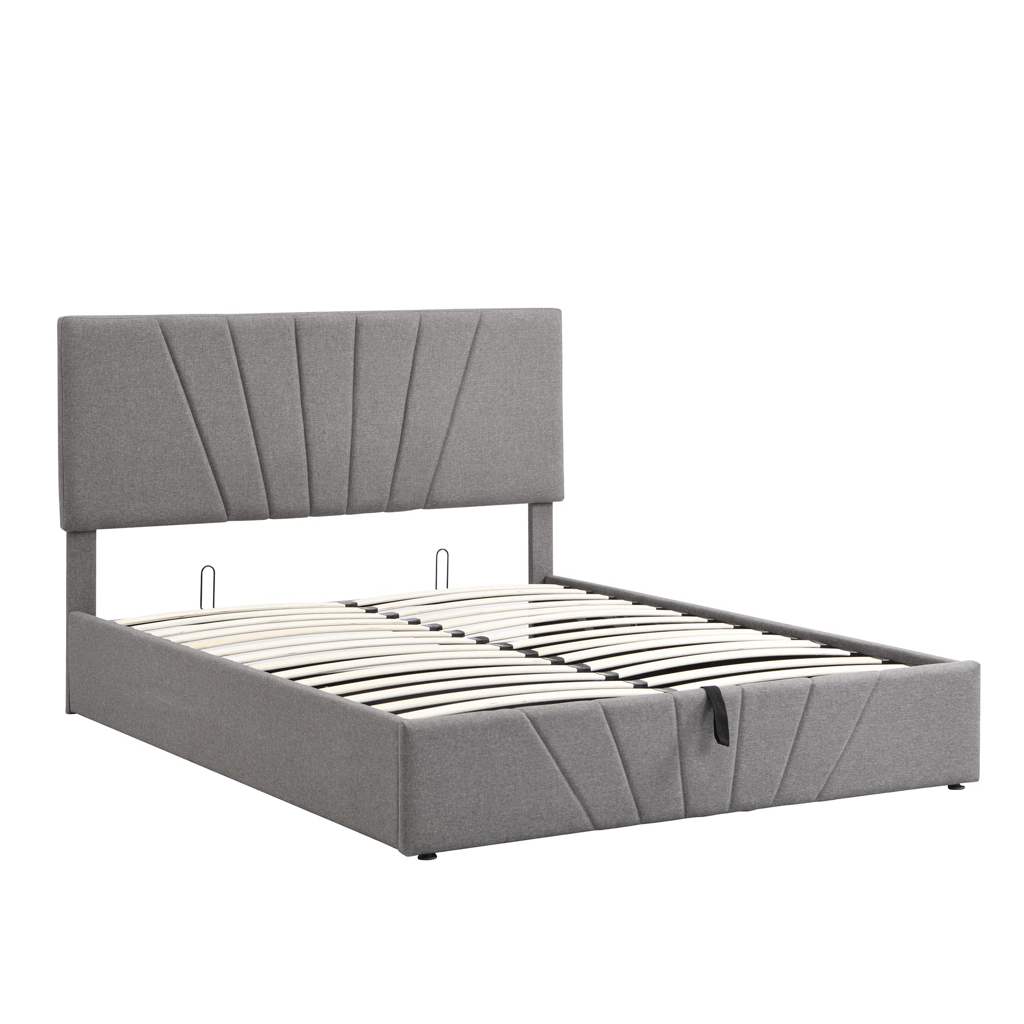 Queen Size Upholstered Platform Bed Frame with Gas Lift Storage | Grey Tufted Headboard & Hydraulic System | Space-Saving Bedroom Furniture for Small Apartments & Guest Rooms
