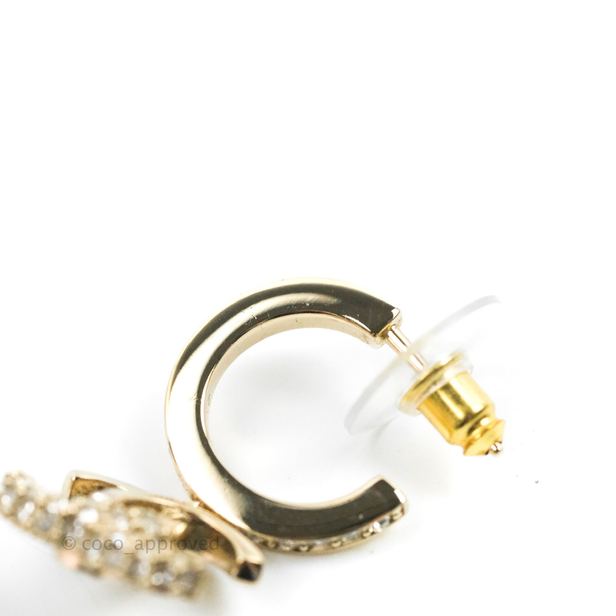 Chanel CC Crystal Hoop Earrings 22K Gold Tone Luxury Fashion Jewelry - Perfect for Parties, Weddings & Special Occasions