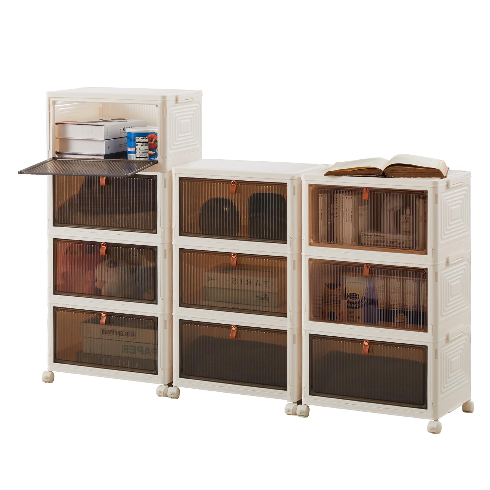 Stackable 23QT Storage Bins with Wheels & Lid - for Closet, Pantry & Office Organization