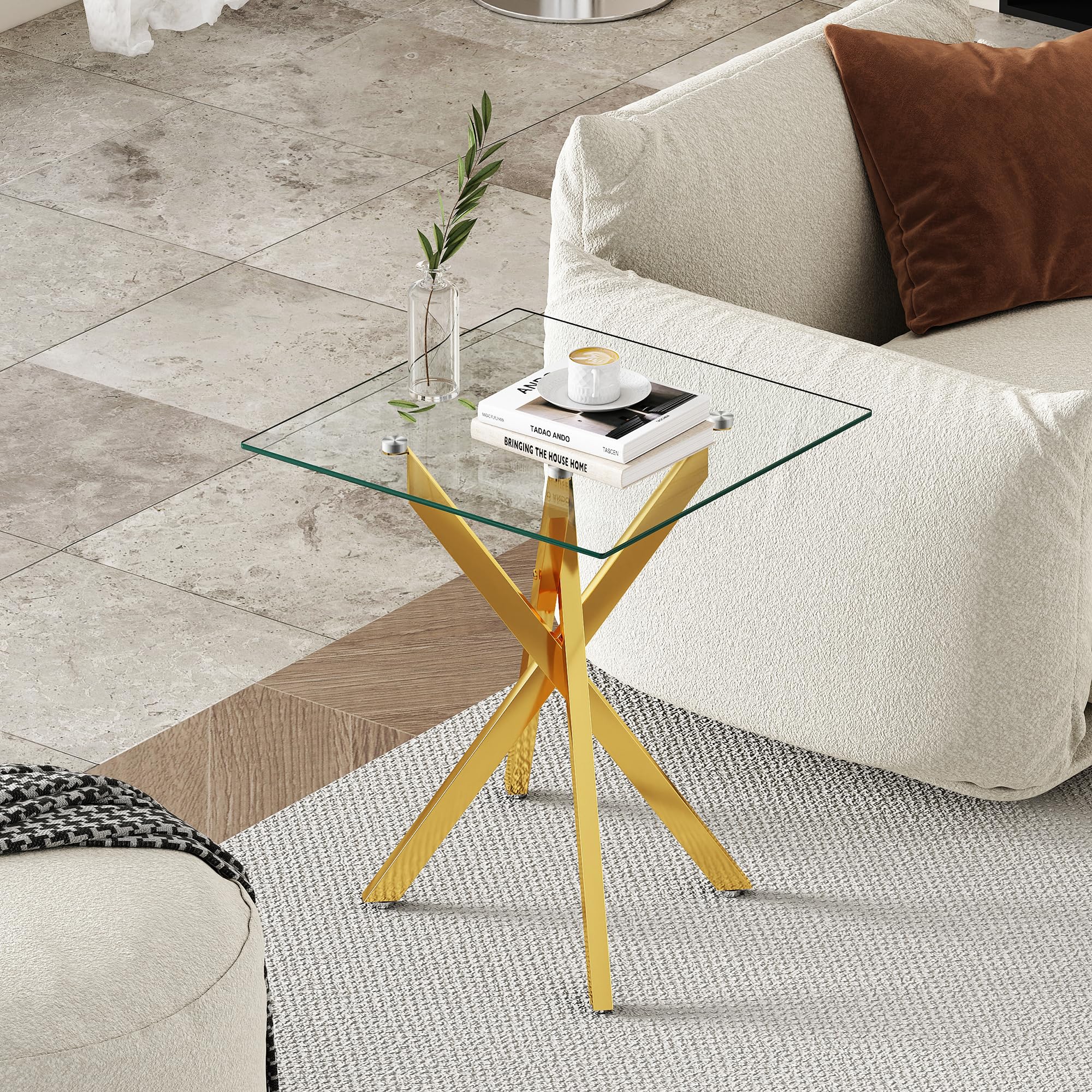 Modern 2-Piece Glass Coffee Table Set with Tempered Glass Top & Gold Metal Legs - Living Room & Home Office Furniture - Perfect for Small Spaces, Sofa Sets & Lounge Areas