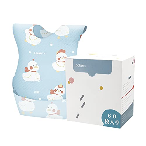 Poksun Disposable Baby Bibs - Soft, Leakproof, Washable, 60 Pack for Infants & Toddlers - Perfect for Feeding, Traveling, Daycare, and Messy Meals (Duck Design)