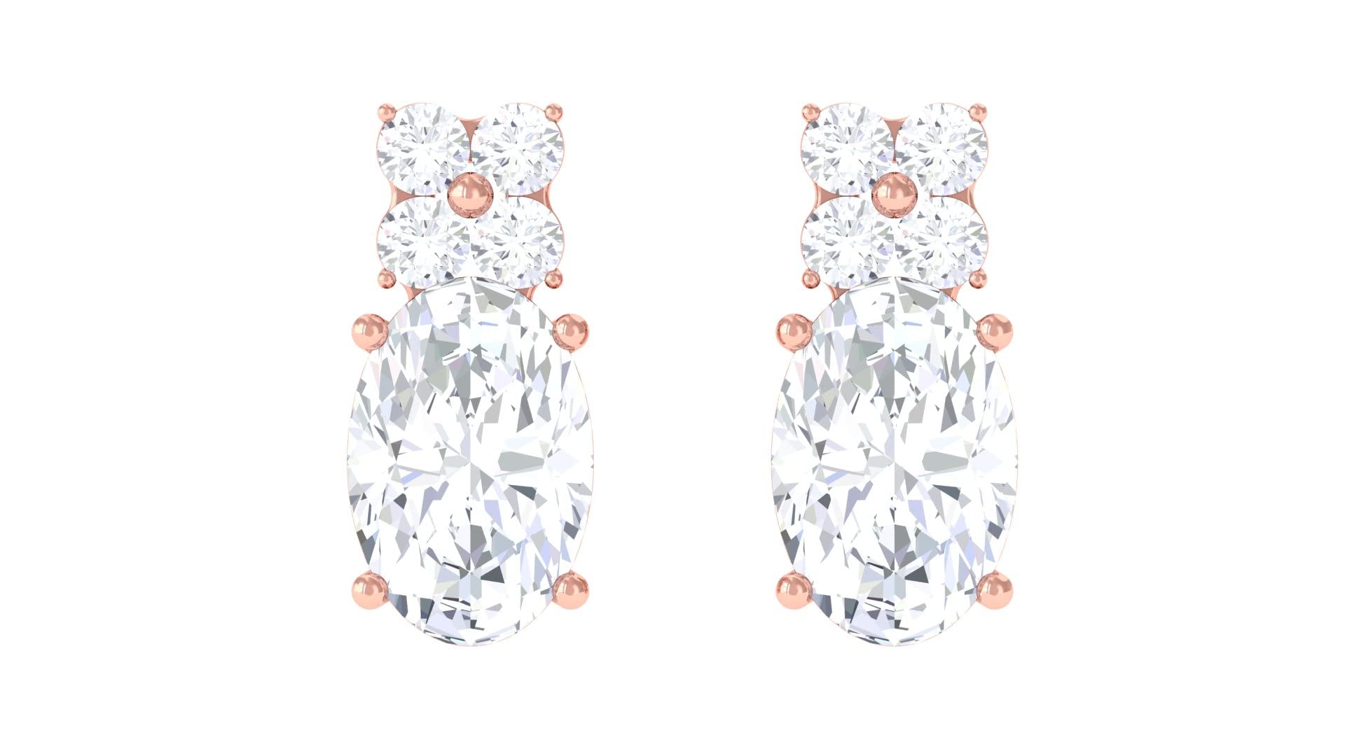 1.75 CT Cubic Zirconia Gold Stud Earrings for Women - 10K Solid Gold Oval & Round Cut CZ Studs | Elegant Everyday Jewelry, Perfect Gift for Birthdays & Anniversaries